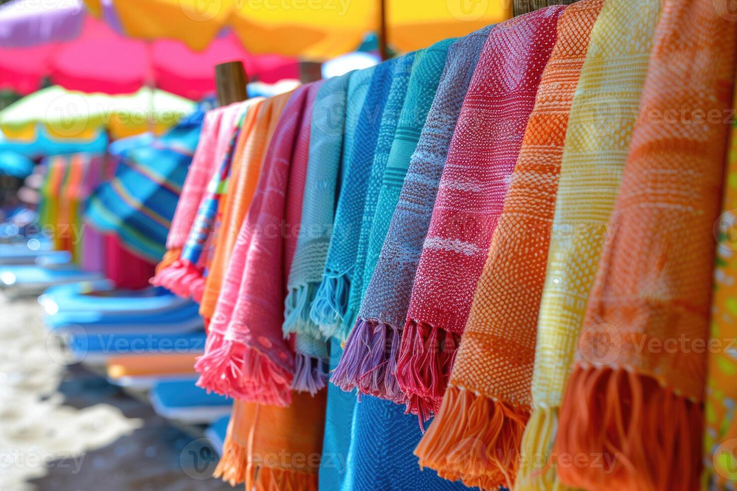 colorful bright beach towels . photo