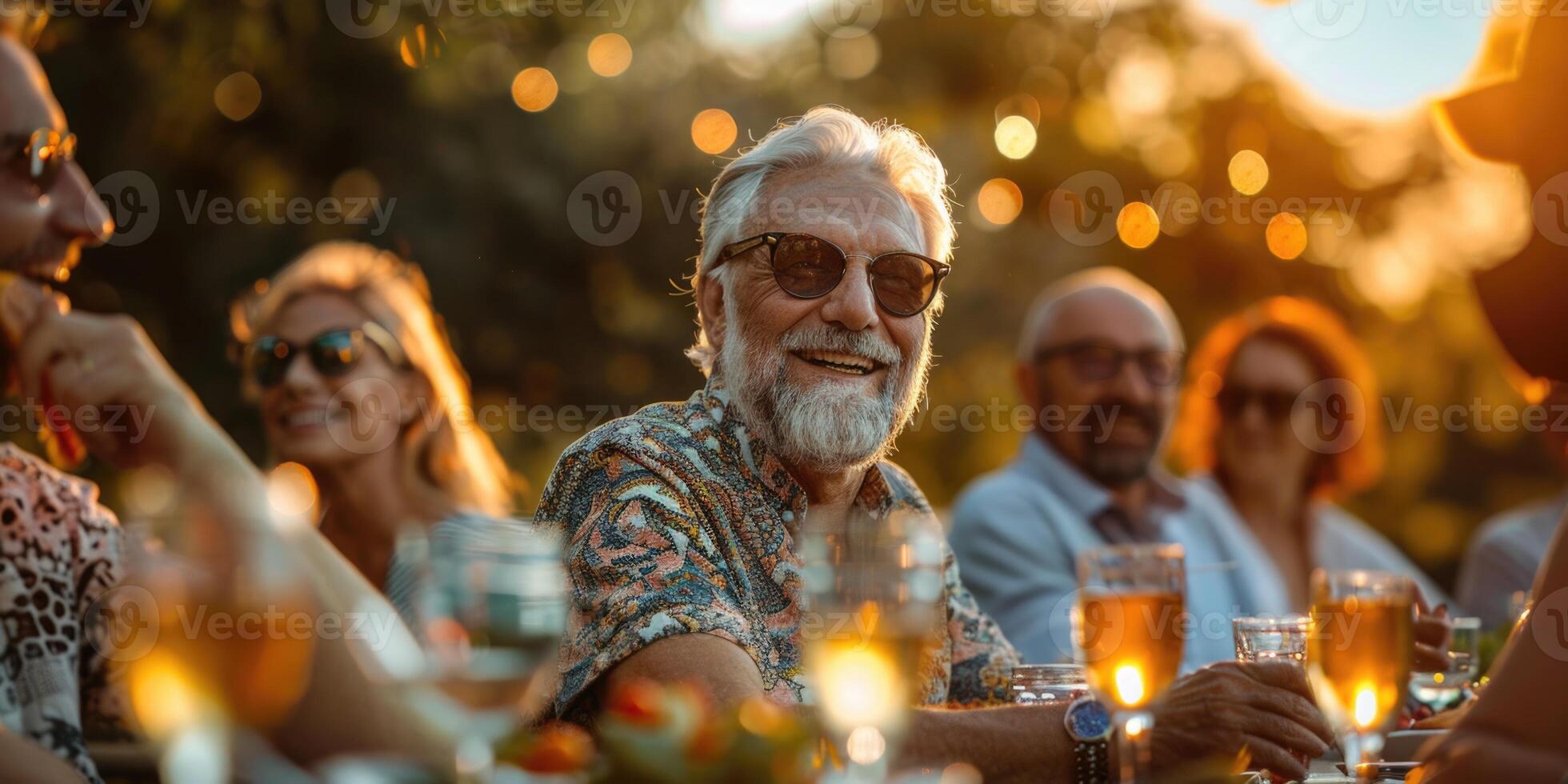 mature people enjoy summer party. photo