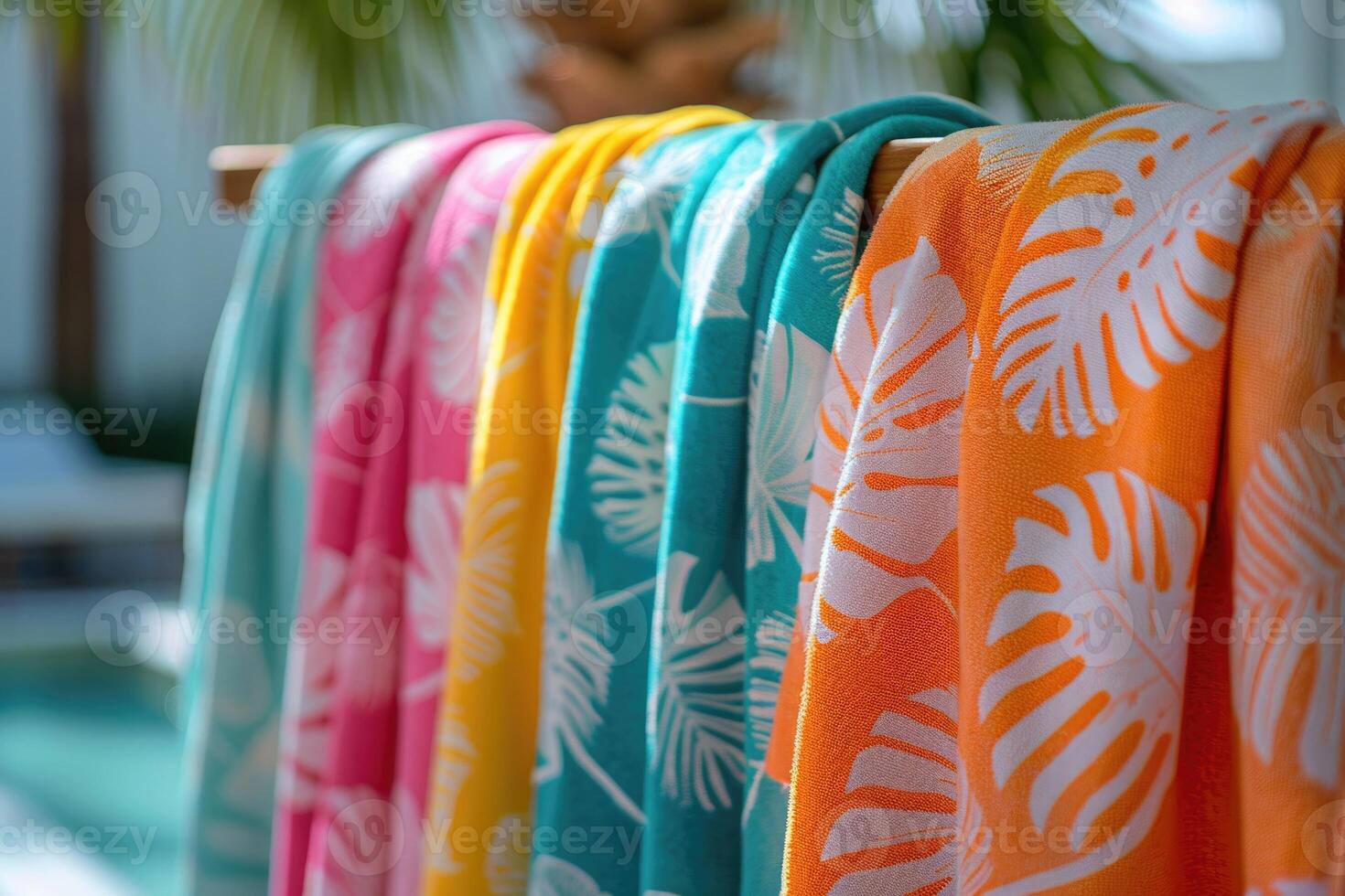 colorful bright beach towels . photo