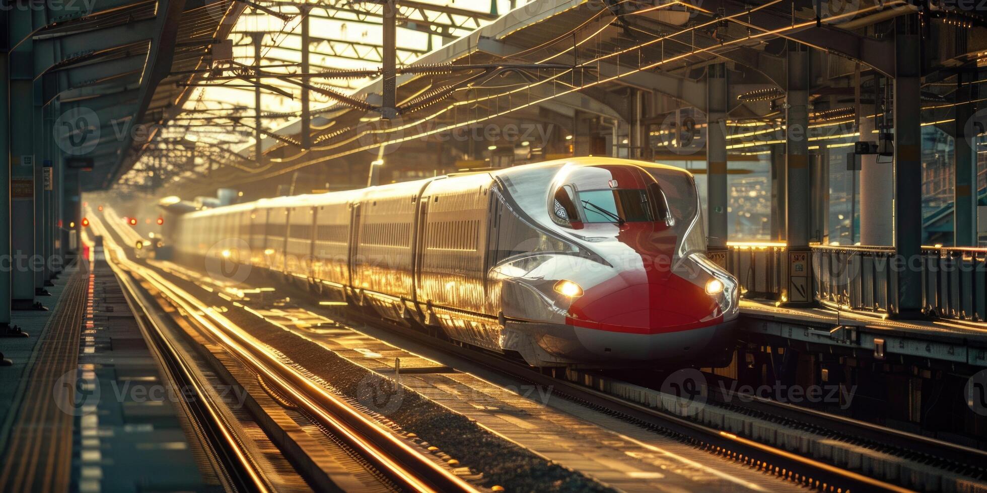 Bullet Train speeding through a railway station in Tokyo, Japan. photo