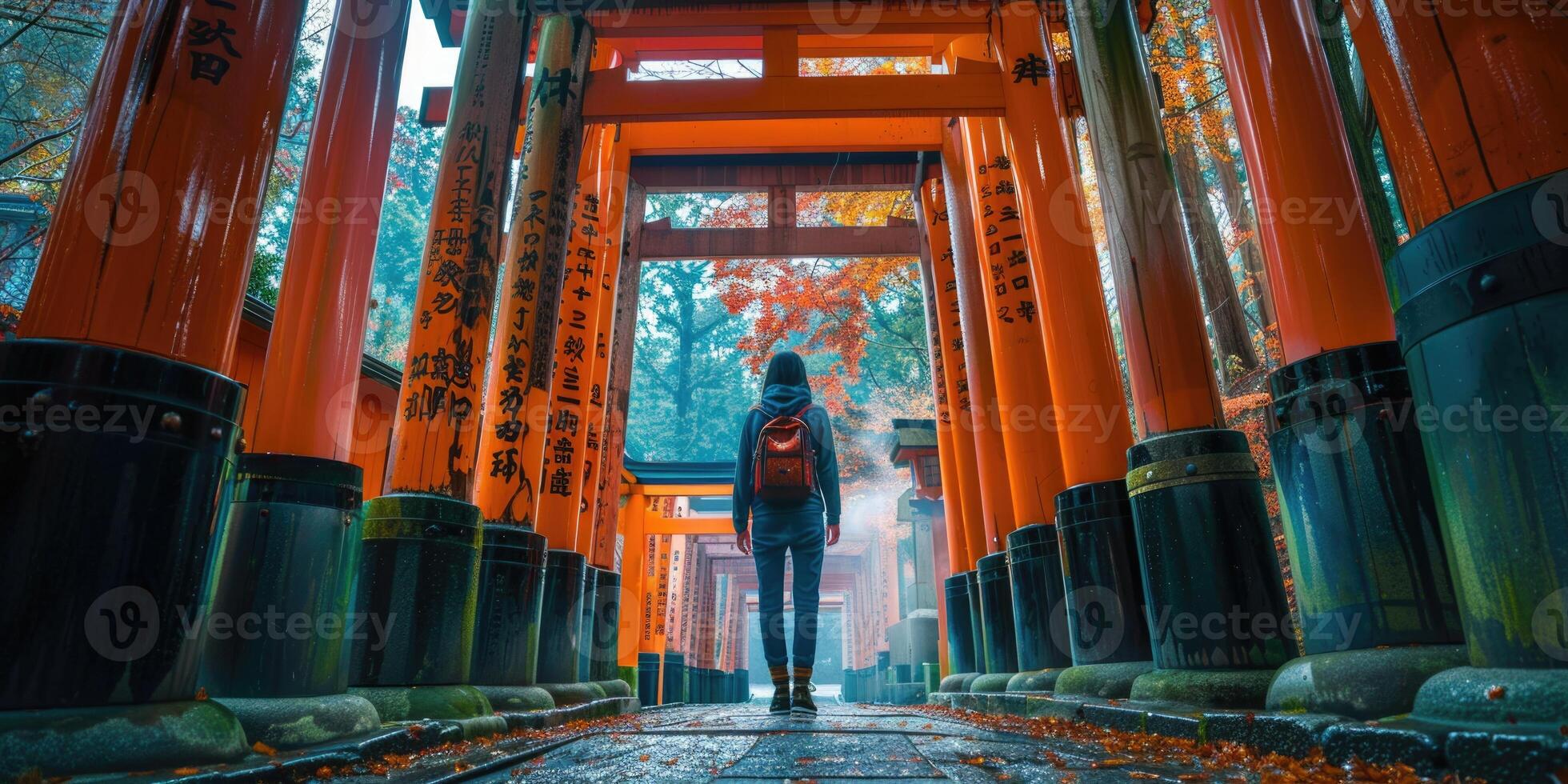 red torii gate going upstairs. photo