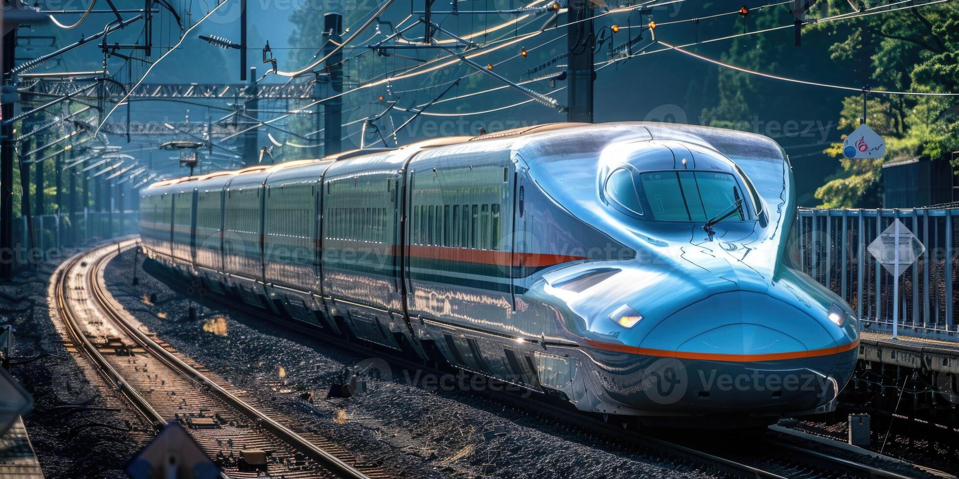 Bullet Train speeding through a railway station in Tokyo, Japan. photo