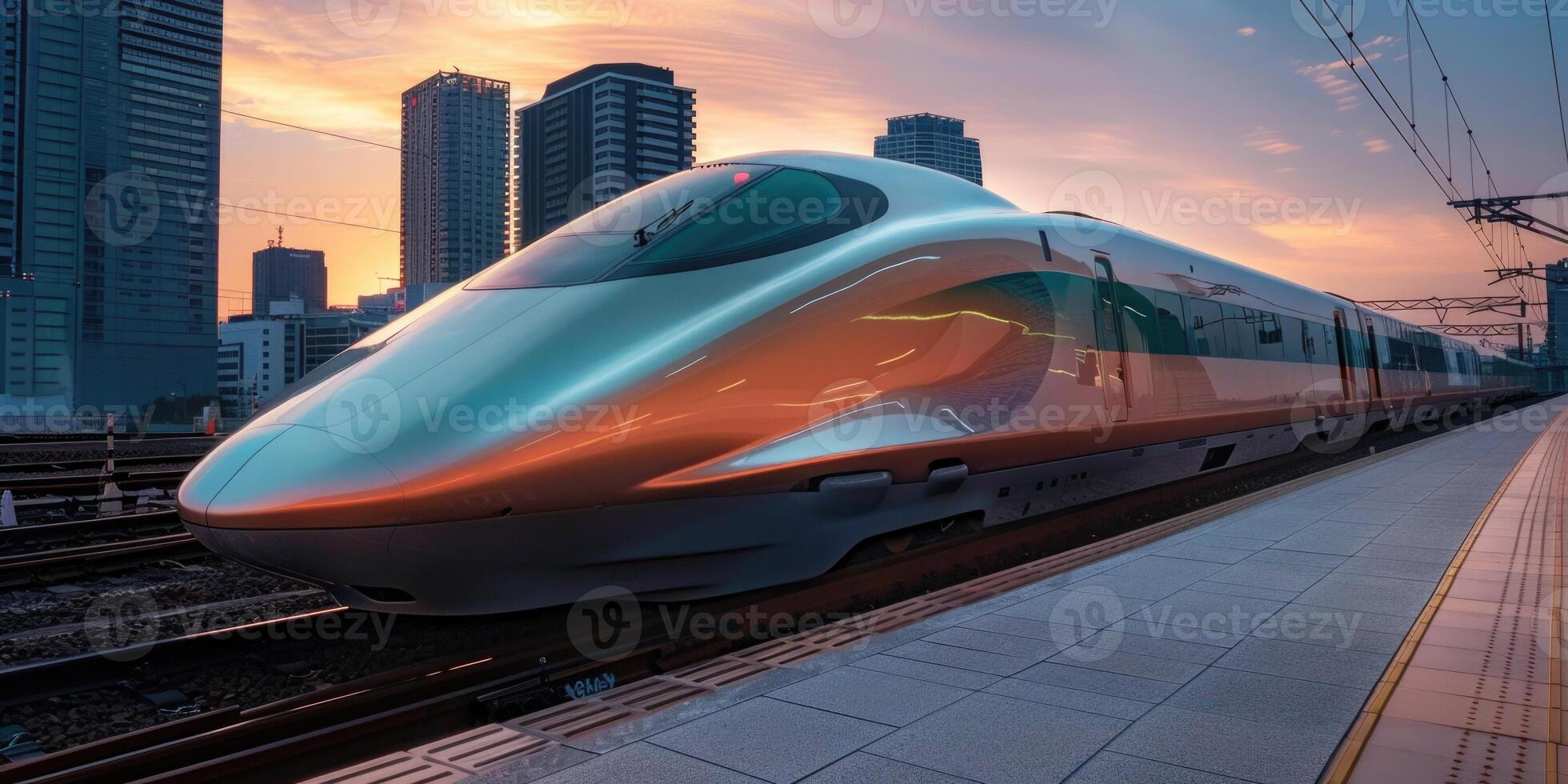 Bullet Train speeding through a railway station in Tokyo, Japan. photo