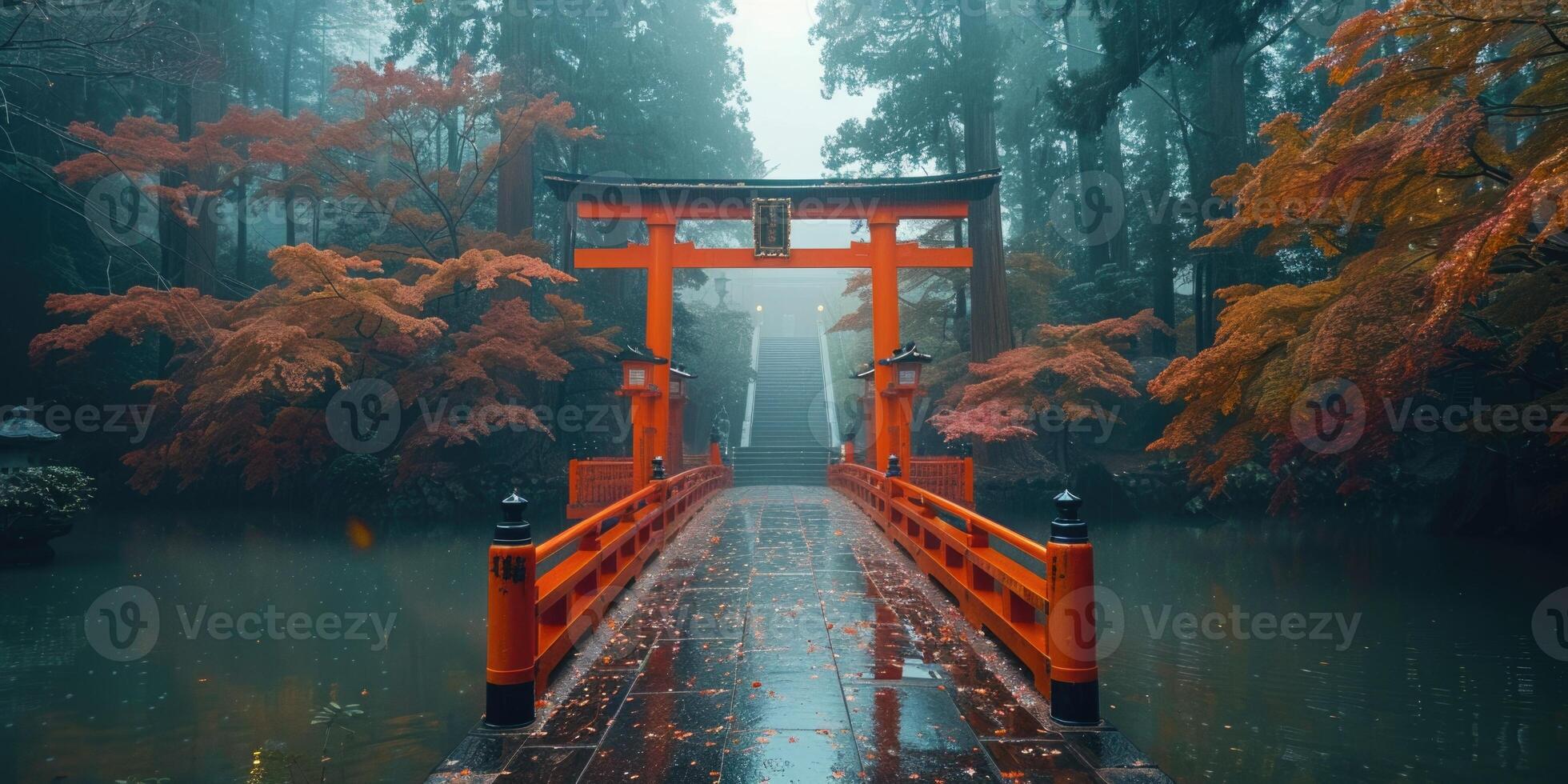 red torii gate going upstairs. photo