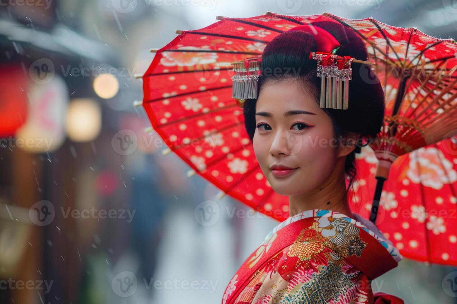 Asian woman wearing japanese traditional kimono and cherry blossom in spring, Japan. photo