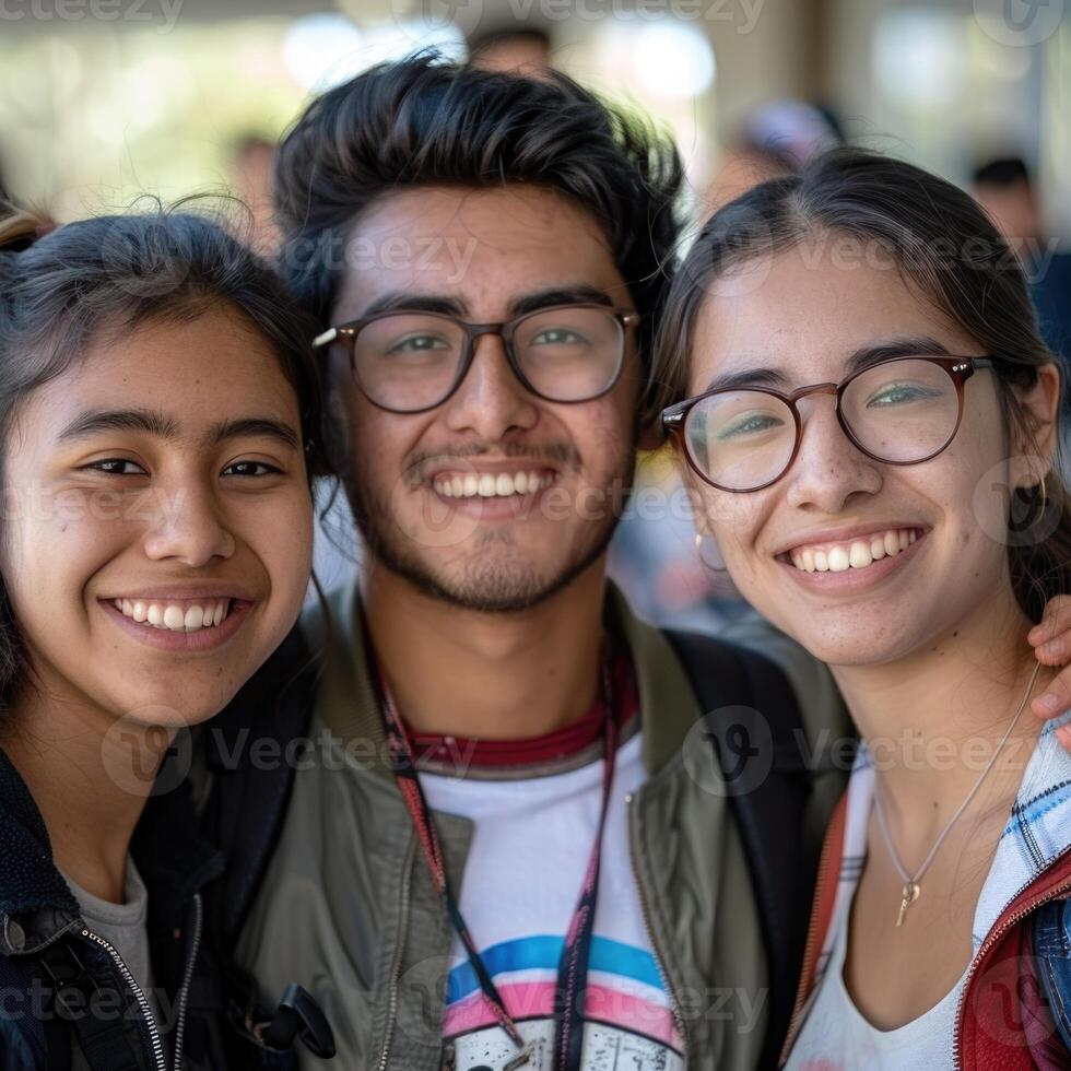 group of happy teenage students in bright clothes. photo