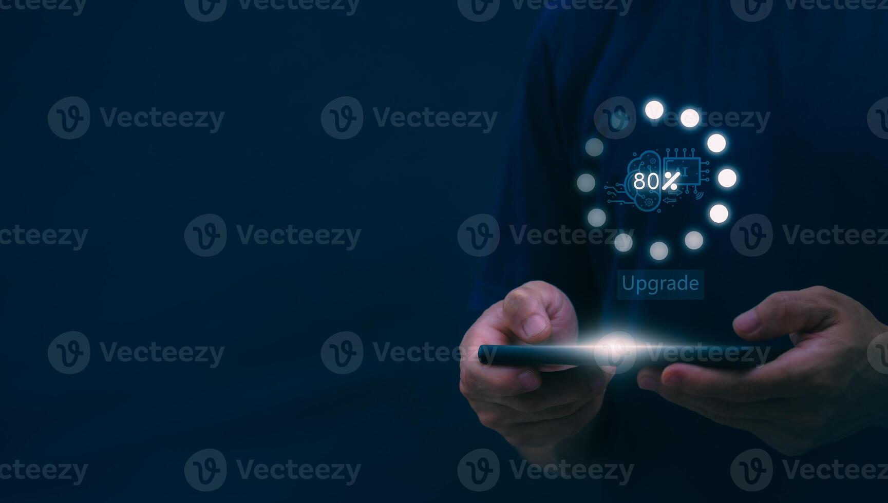 Businessmen upgrading AI systems To have more talent and intelligence, concepts management digital transformation, Internet of Things, Big Data and Automation, Data Search, Online Marketing photo