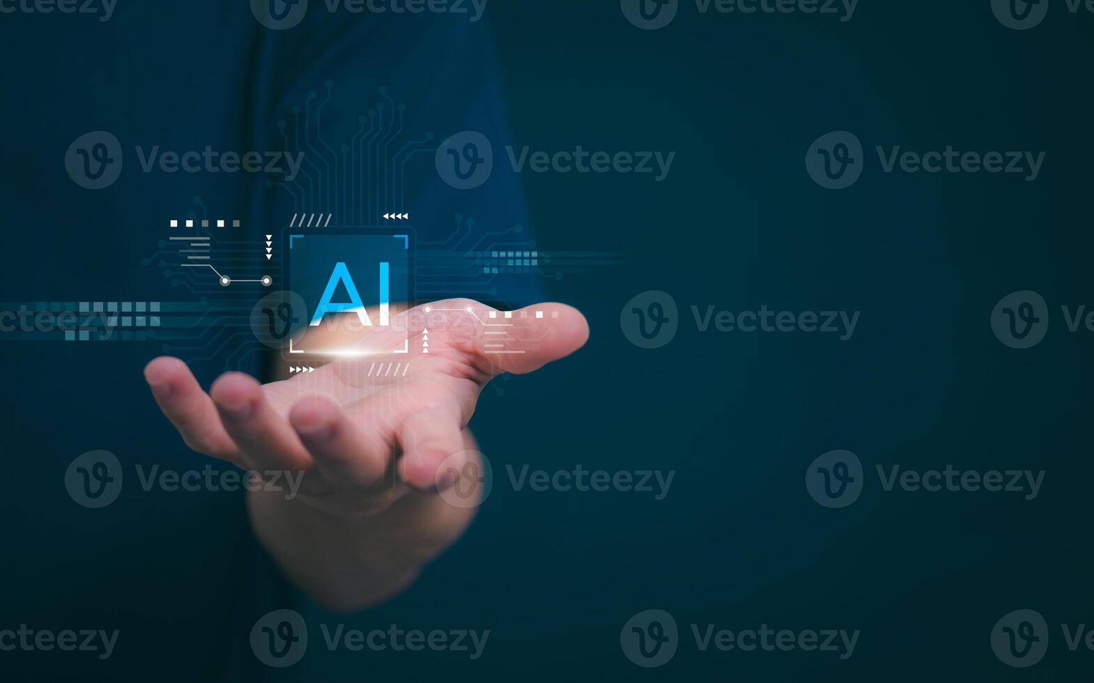 The person showing AI technology that connects information to various systems, concepts, management, digital transformation Internet of Things, Big Data and Business Processes, Automated Operations photo