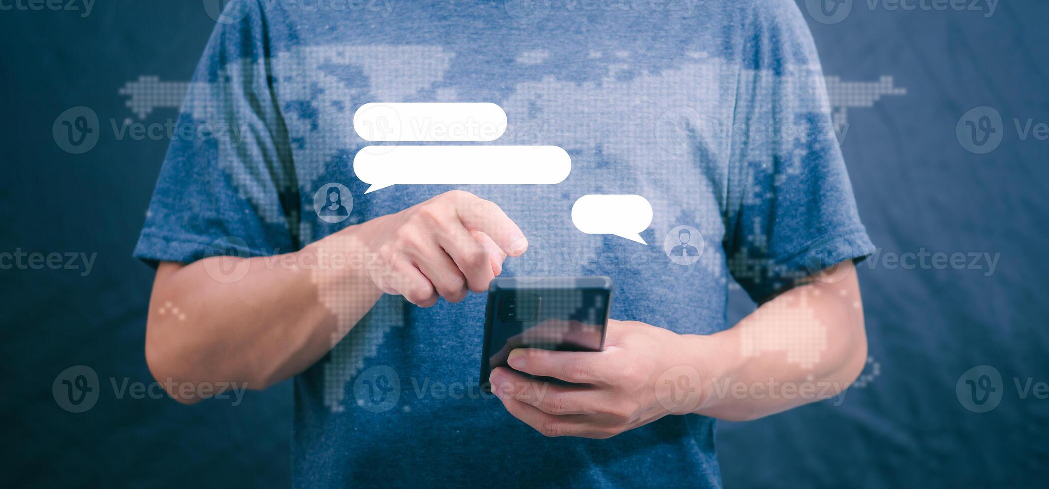Connecting, communicating, and exchanging with global network cloud data internet technology. Using wireless data with high-speed technology for economic, scientific, and financial development. photo