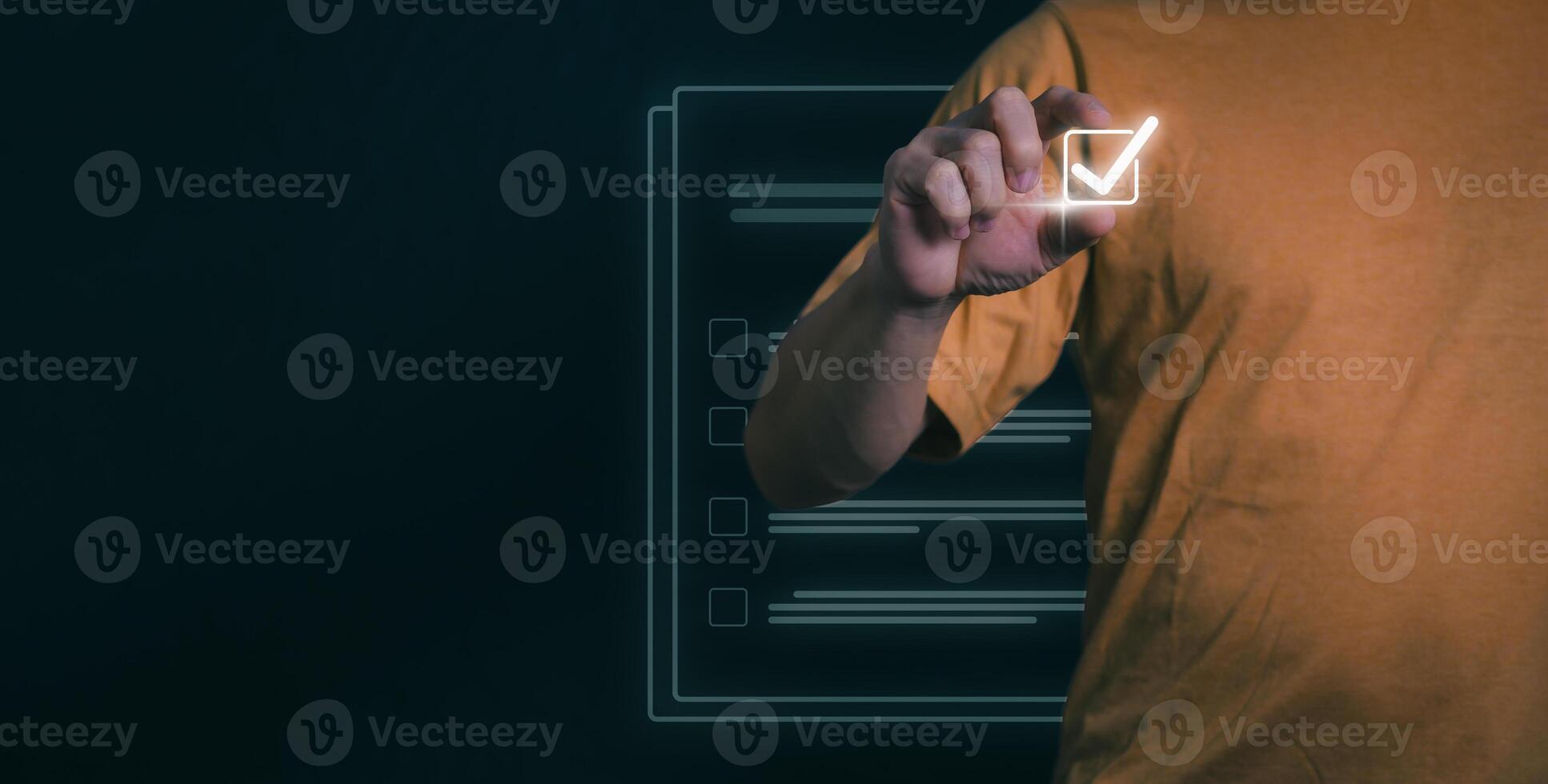 Businessmen mark check blocks to verify the correctness and approve or accept the agreement. in digital documents Concept of working via the internet photo