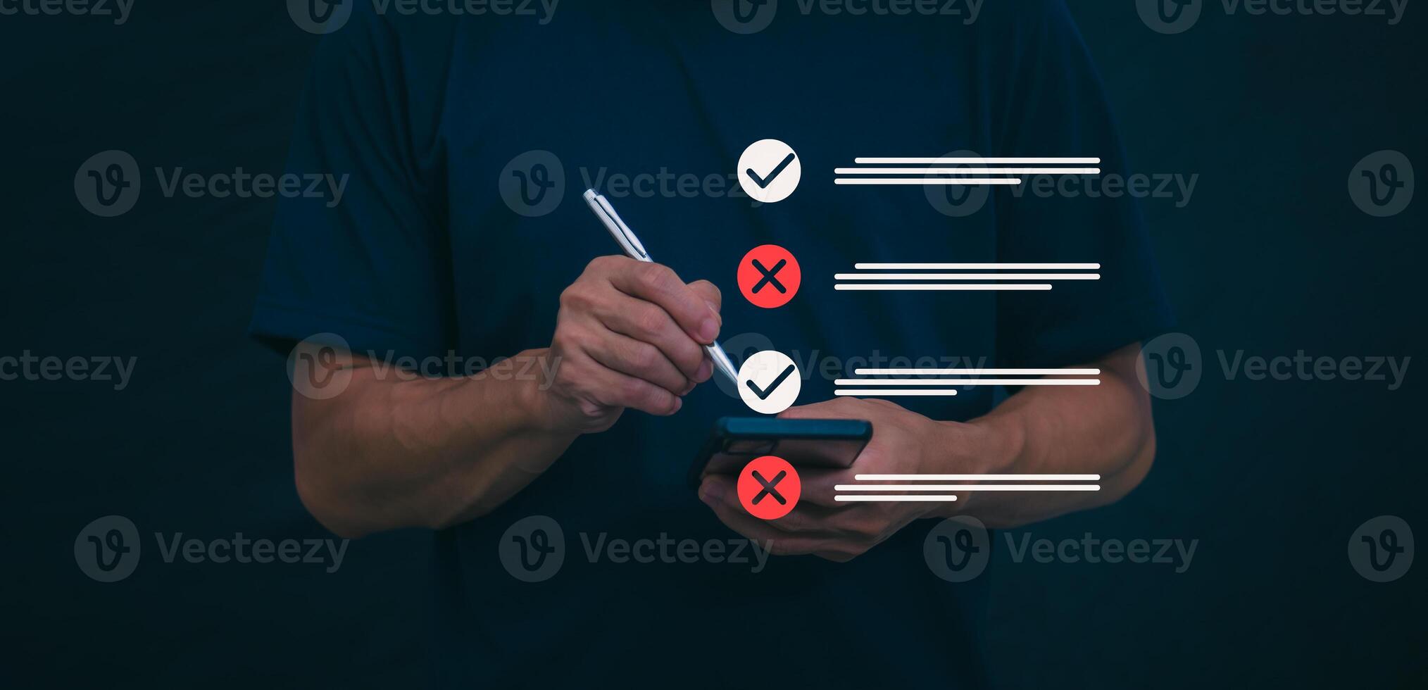 Businessmen mark check blocks to verify the correctness and approve or accept the agreement. in digital documents Concept of working via the internet photo