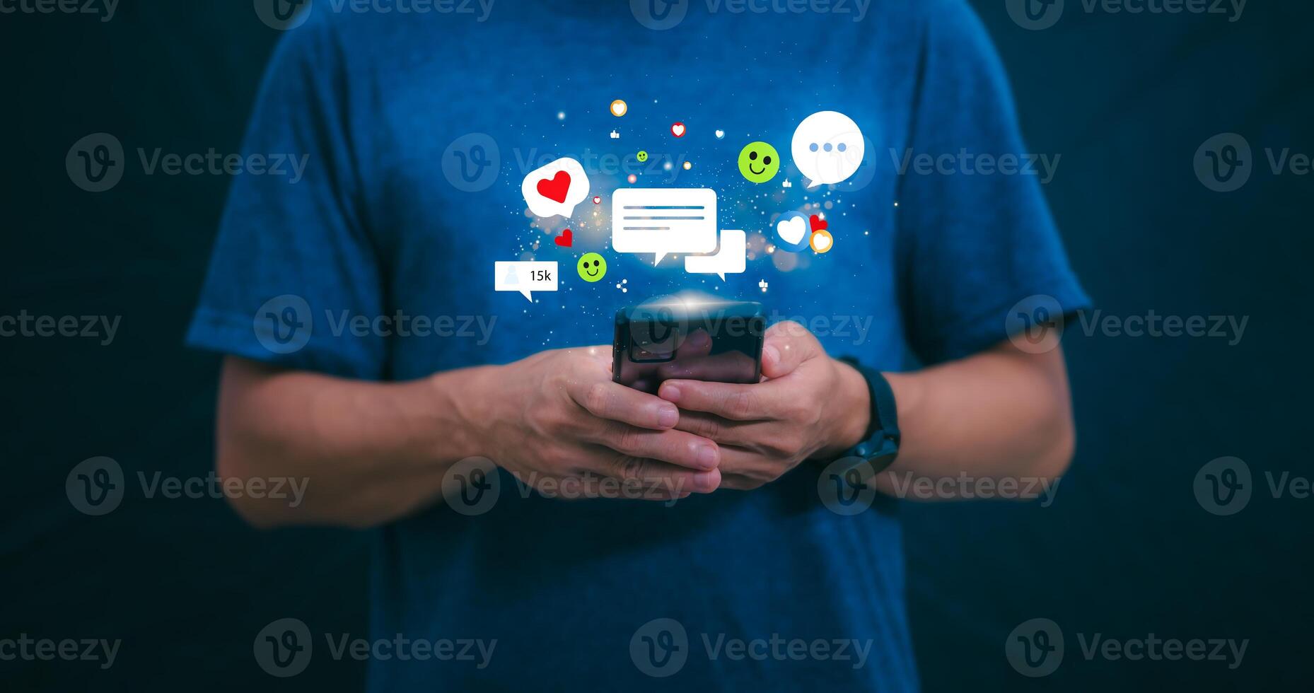 The concept of using digital media, technology, and social media. Surfing online, male hand using smartphone To play or use social media, remote work concept, work from home via the Internet photo