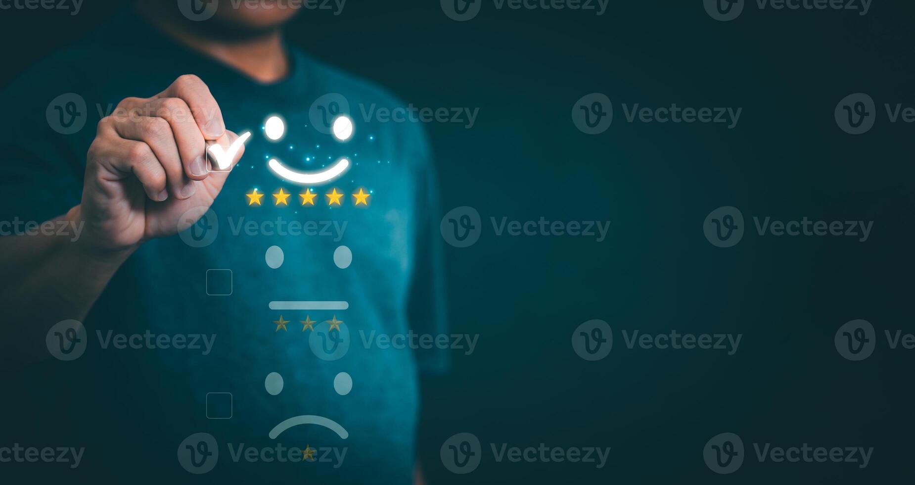 Customer services best excellent business rating experience. Satisfaction survey concept. user gives ratings to service experience on the online application, online marketing, and business processes. photo