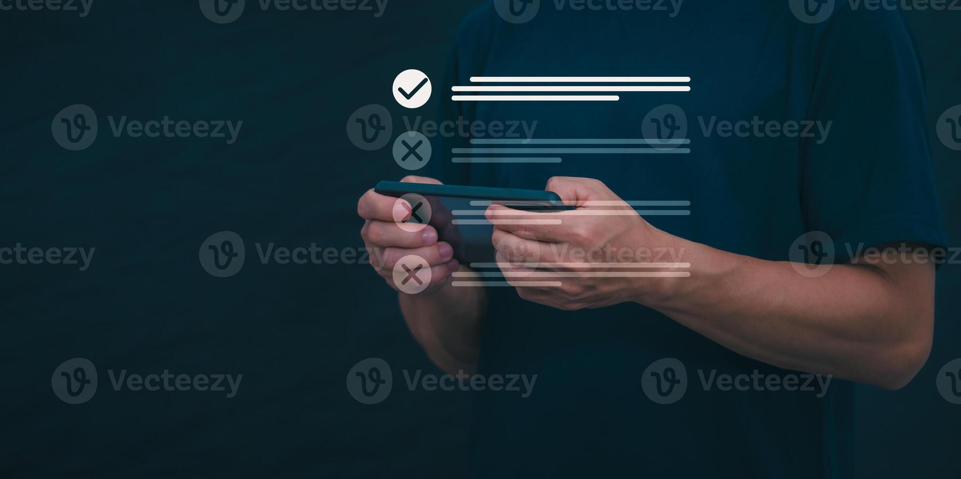 Businessmen mark check blocks to verify the correctness and approve or accept the agreement. in digital documents Concept of working via the internet photo