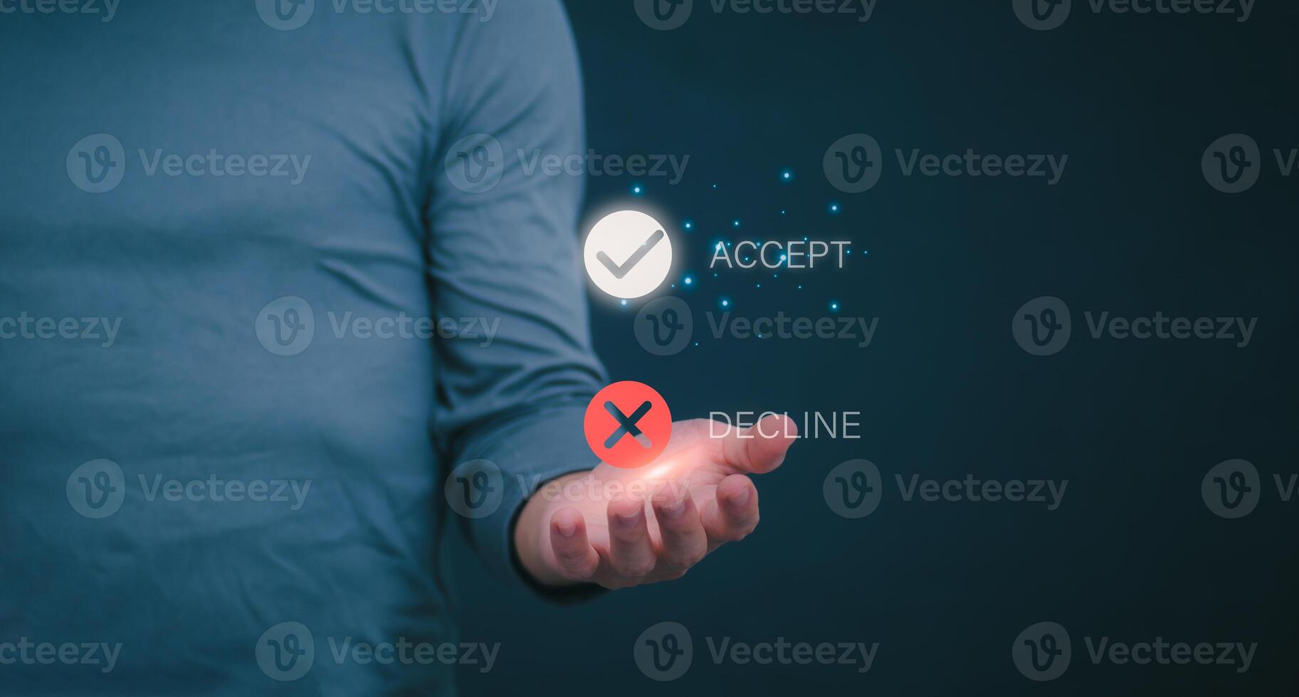 A person is touching text on a virtual image. To agree on the terms, concepts, and management of digital transformation. Internet of Things, big data and business processes, automation, storage photo