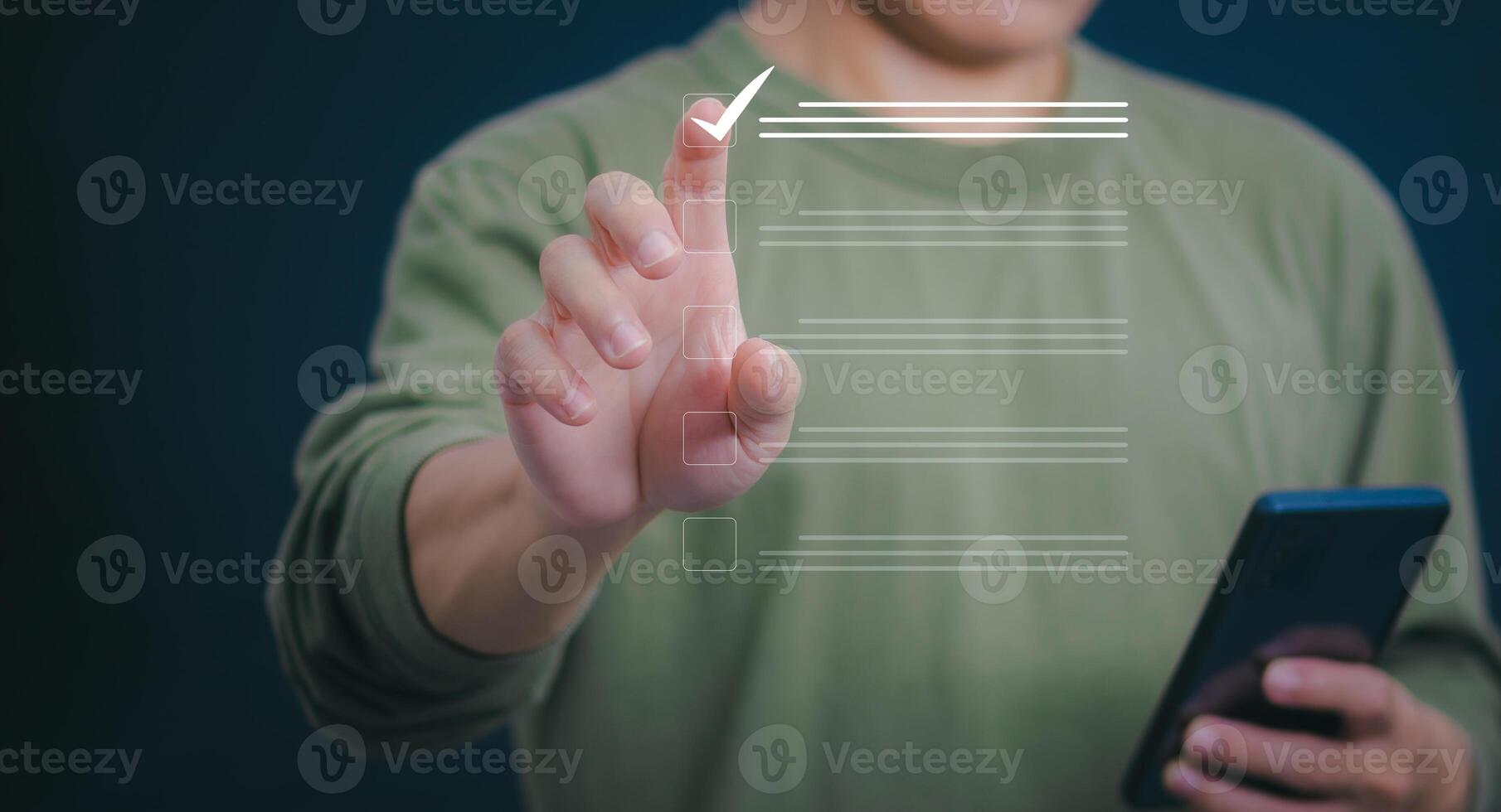 Businessmen mark check blocks to verify the correctness and approve or accept the agreement. in digital documents Concept of working via the internet photo