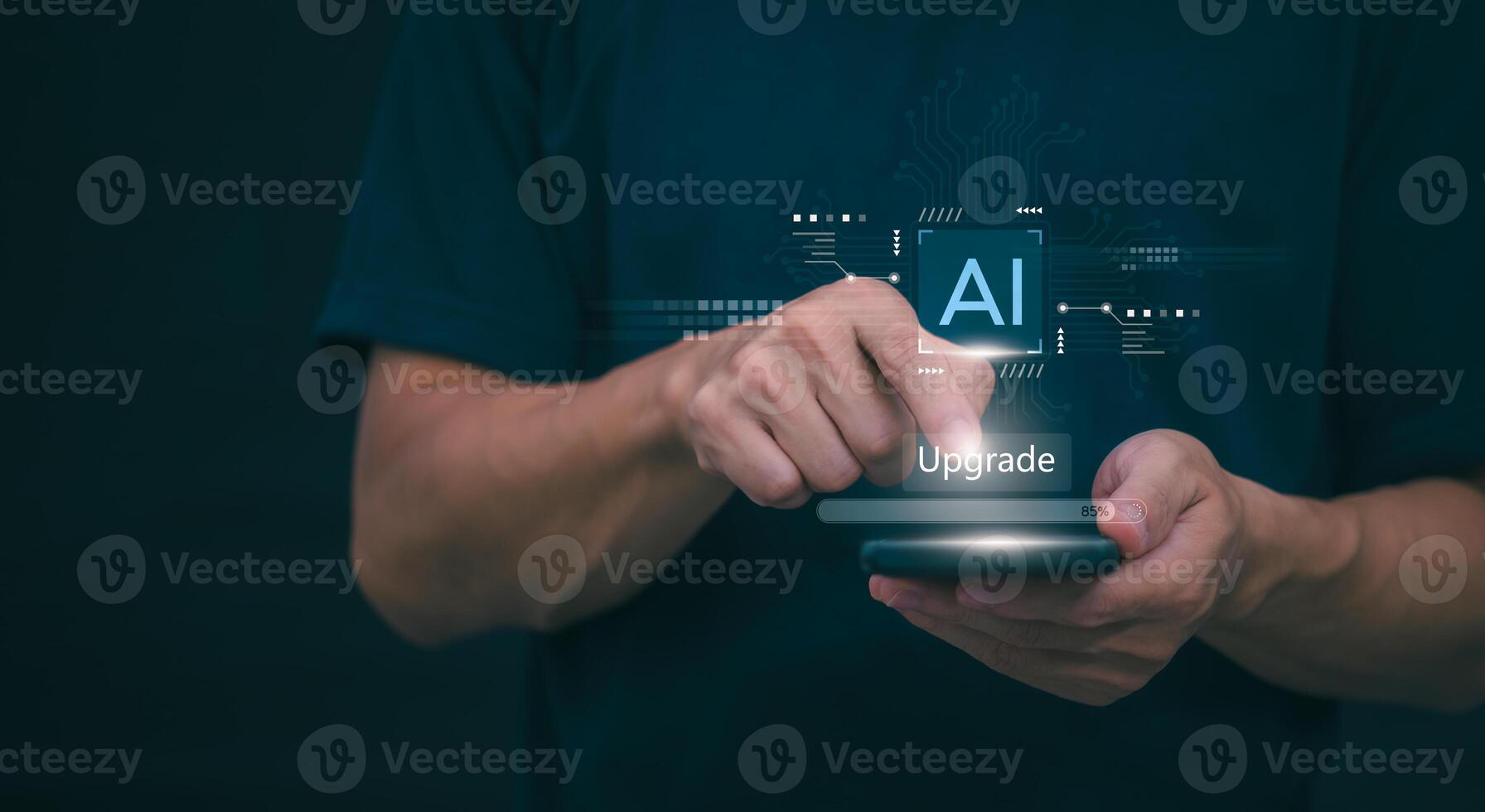 Businessmen upgrading AI systems To have more talent and intelligence, concepts management digital transformation, Internet of Things, Big Data and Automation, Data Search, Online Marketing photo
