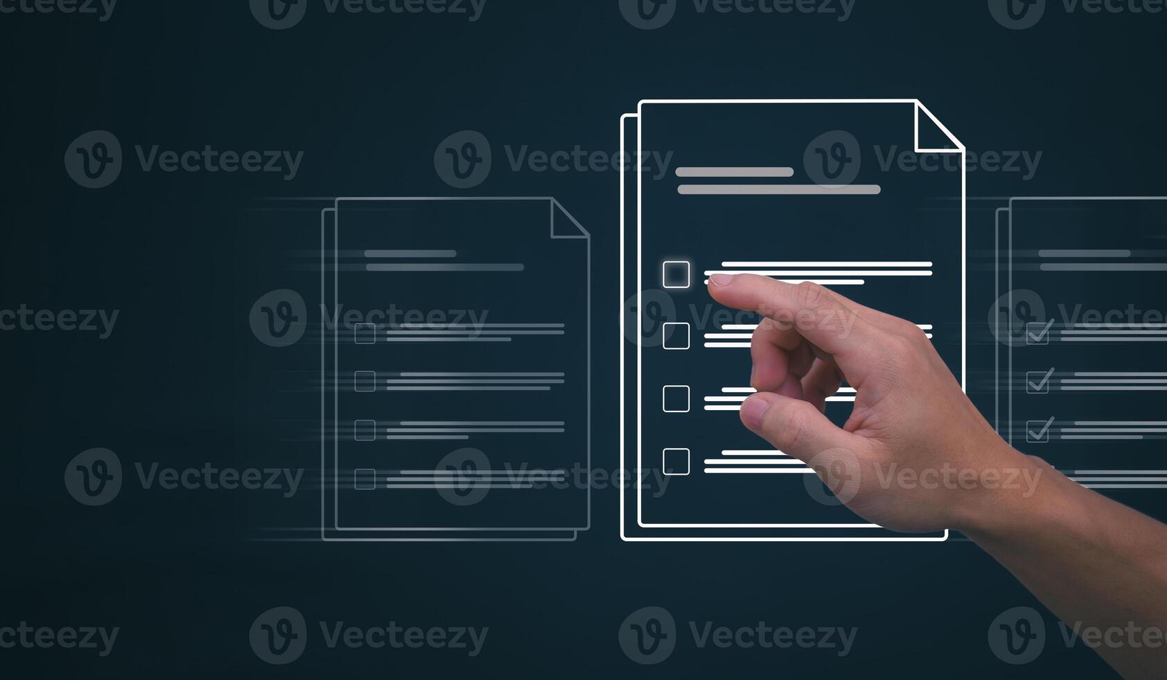 Businessmen mark check blocks to verify the correctness and approve or accept the agreement. in digital documents Concept of working via the internet photo