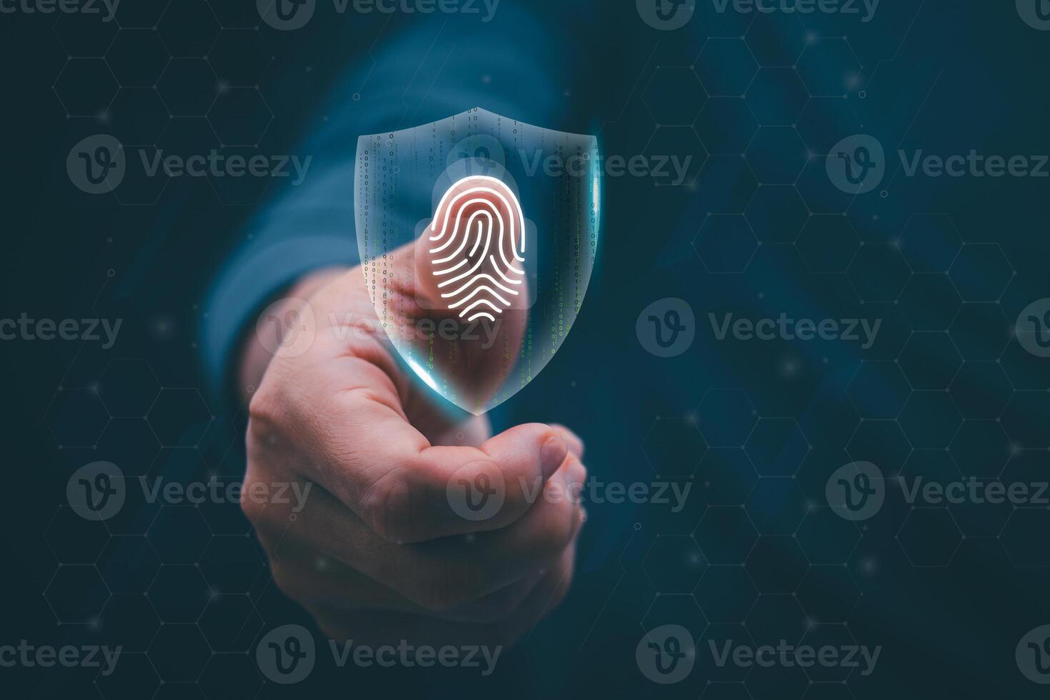 Protection and encryption of fingerprint data with network technology for security. To protect against crimes, hackers, and everyday online attacks, technology, and data security. authentication photo