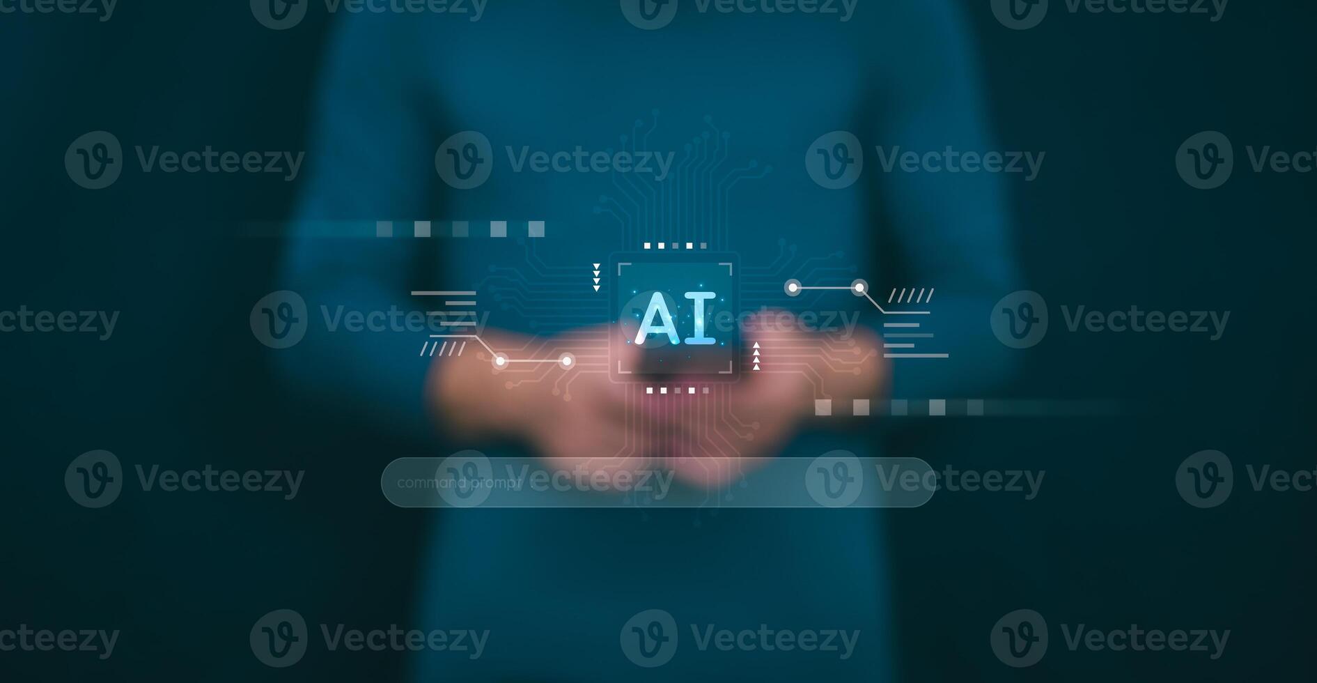 The person showing AI technology that connects information to various systems, concepts, management, digital transformation Internet of Things, Big Data and Business Processes, Automated Operations photo