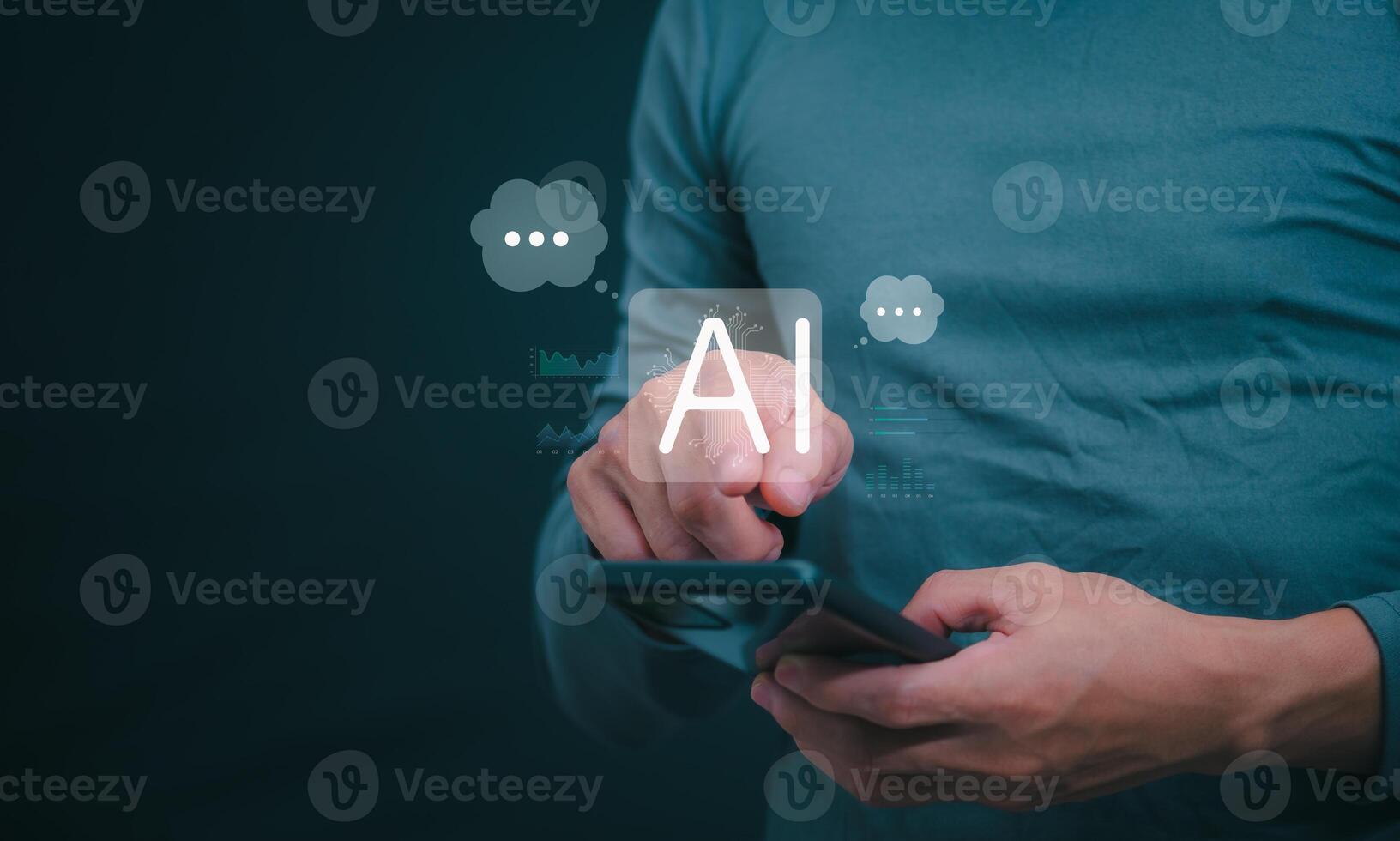 The person showing AI technology that connects information to various systems, concepts, management, digital transformation Internet of Things, Big Data and Business Processes, Automated Operations photo
