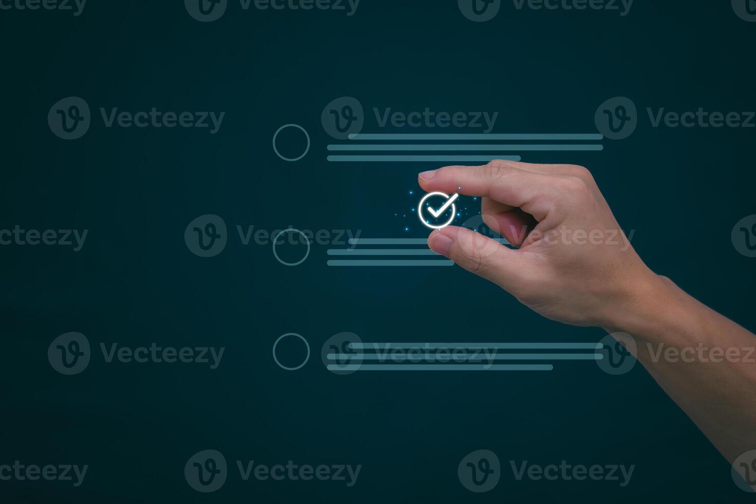 Businessmen mark check blocks to verify the correctness and approve or accept the agreement. in digital documents Concept of working via the internet photo