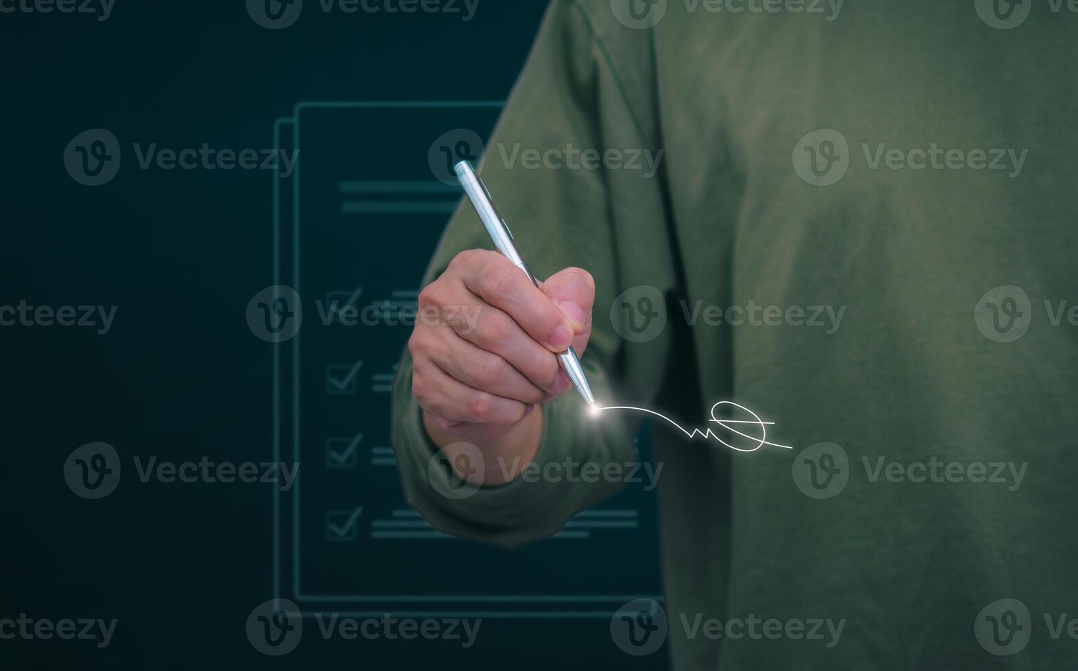 The person signing an electronic document on a smartphone, management concept, digital transformation Internet of Things, Big Data and Business Processes, Automated Operations, Data Storage photo