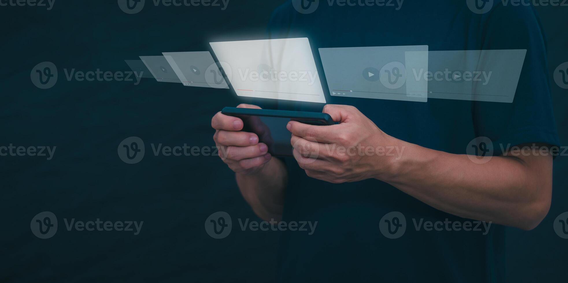 The man using smartphones, watching videos and studying online courses With the internet, the concept of global data connection with technology internet, big data, information search, online marketing photo