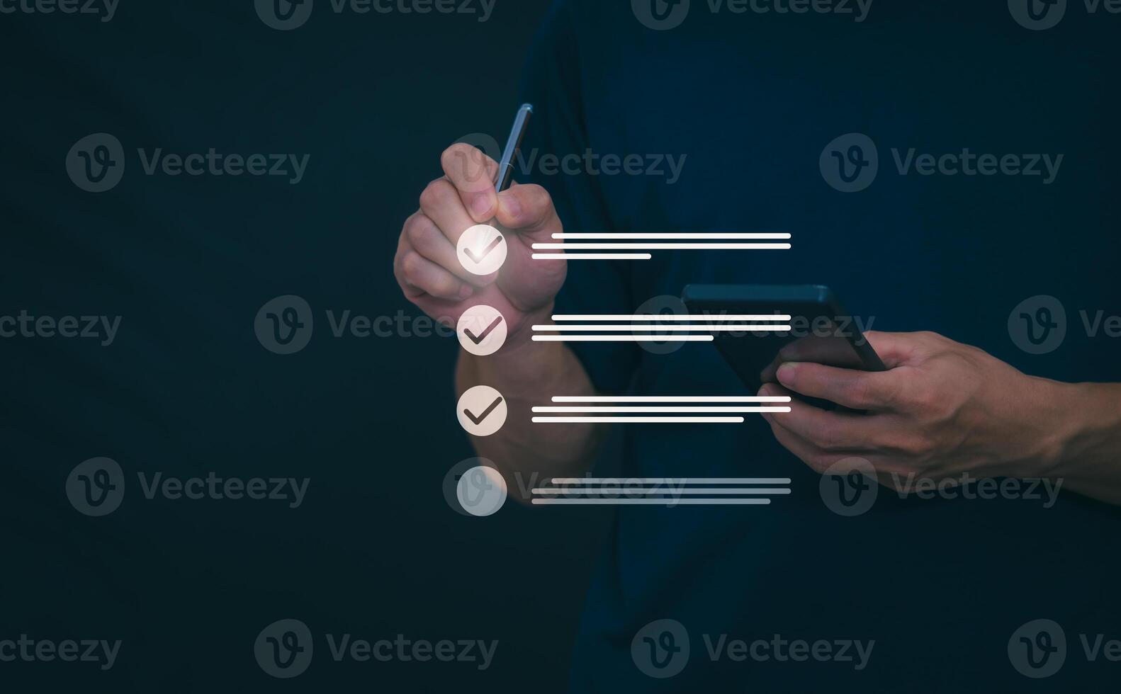Businessmen mark check blocks to verify the correctness and approve or accept the agreement. in digital documents Concept of working via the internet photo