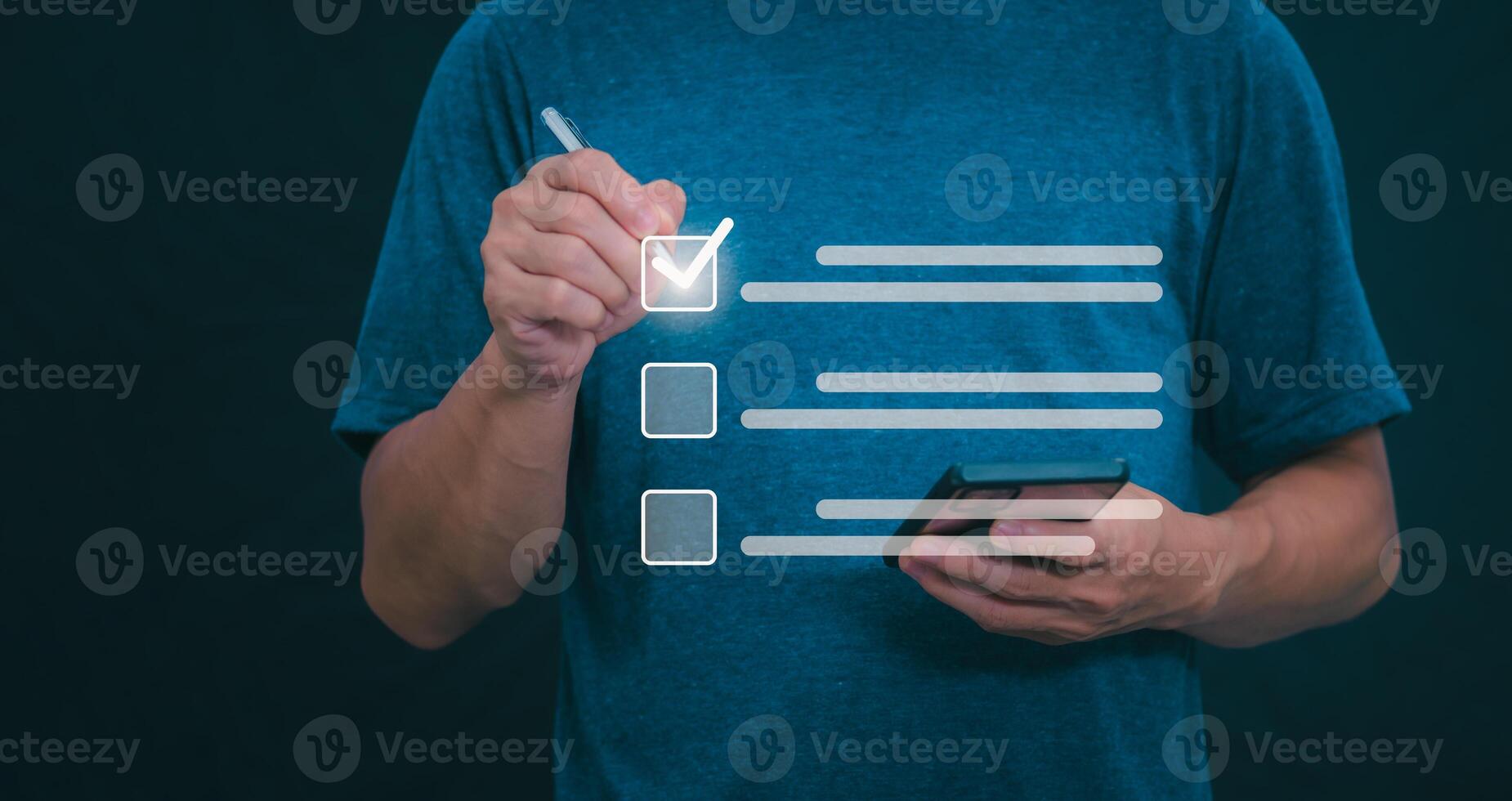 Businessmen mark check blocks to verify the correctness and approve or accept the agreement. in digital documents Concept of working via the internet photo