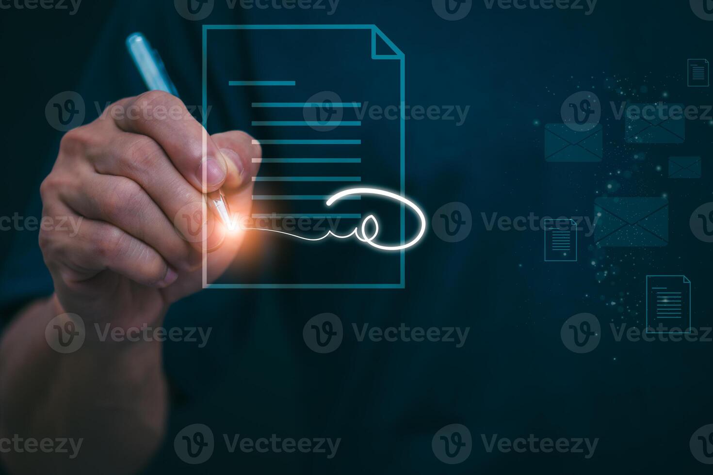 The person signing an electronic document on a smartphone, management concept, digital transformation Internet of Things, Big Data and Business Processes, Automated Operations, Data Storage photo