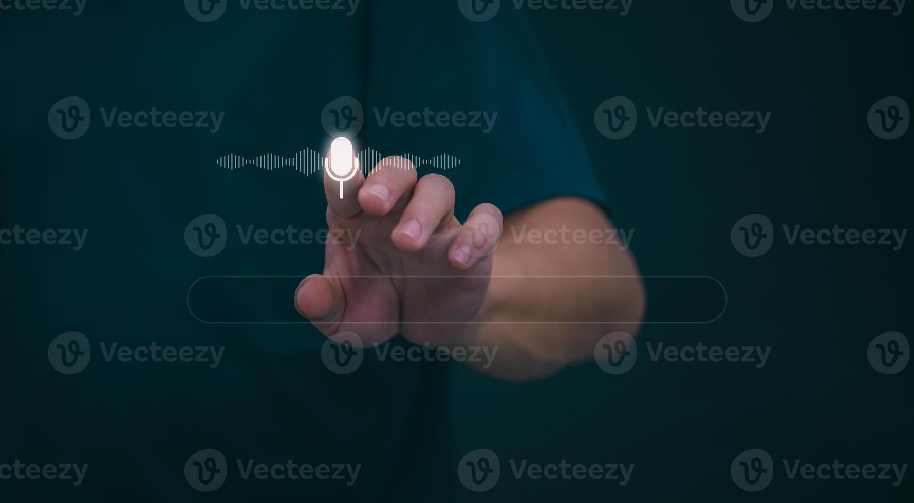Information data search technology, search optimization, male hand using voice search, using the search bar function on your website, big data, automatic operation photo