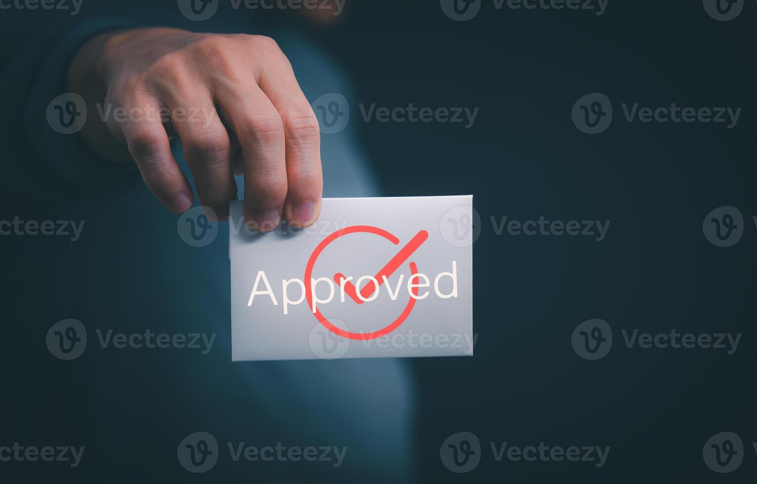 Male hand pointing at symbol of guarantee of quality of service Certification concept and standard quality control Standard warranty Documents certified on virtual screen photo