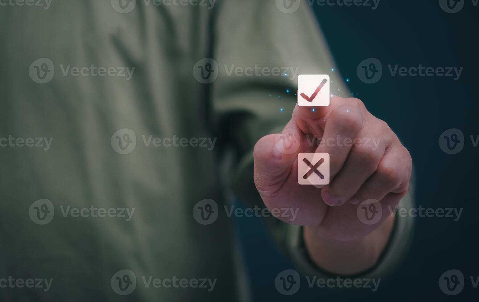 Businessmen mark check blocks to verify the correctness and approve or accept the agreement. in digital documents Concept of working via the internet photo