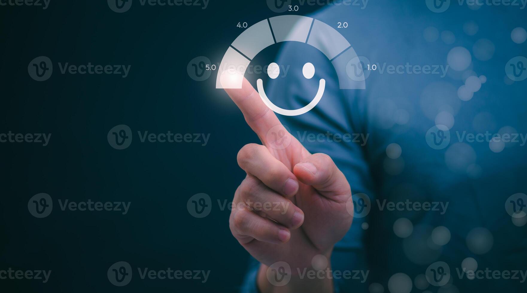 Customer services best excellent business rating experience. Satisfaction survey concept. user gives ratings to service experience on the online application, online marketing, and business processes. photo