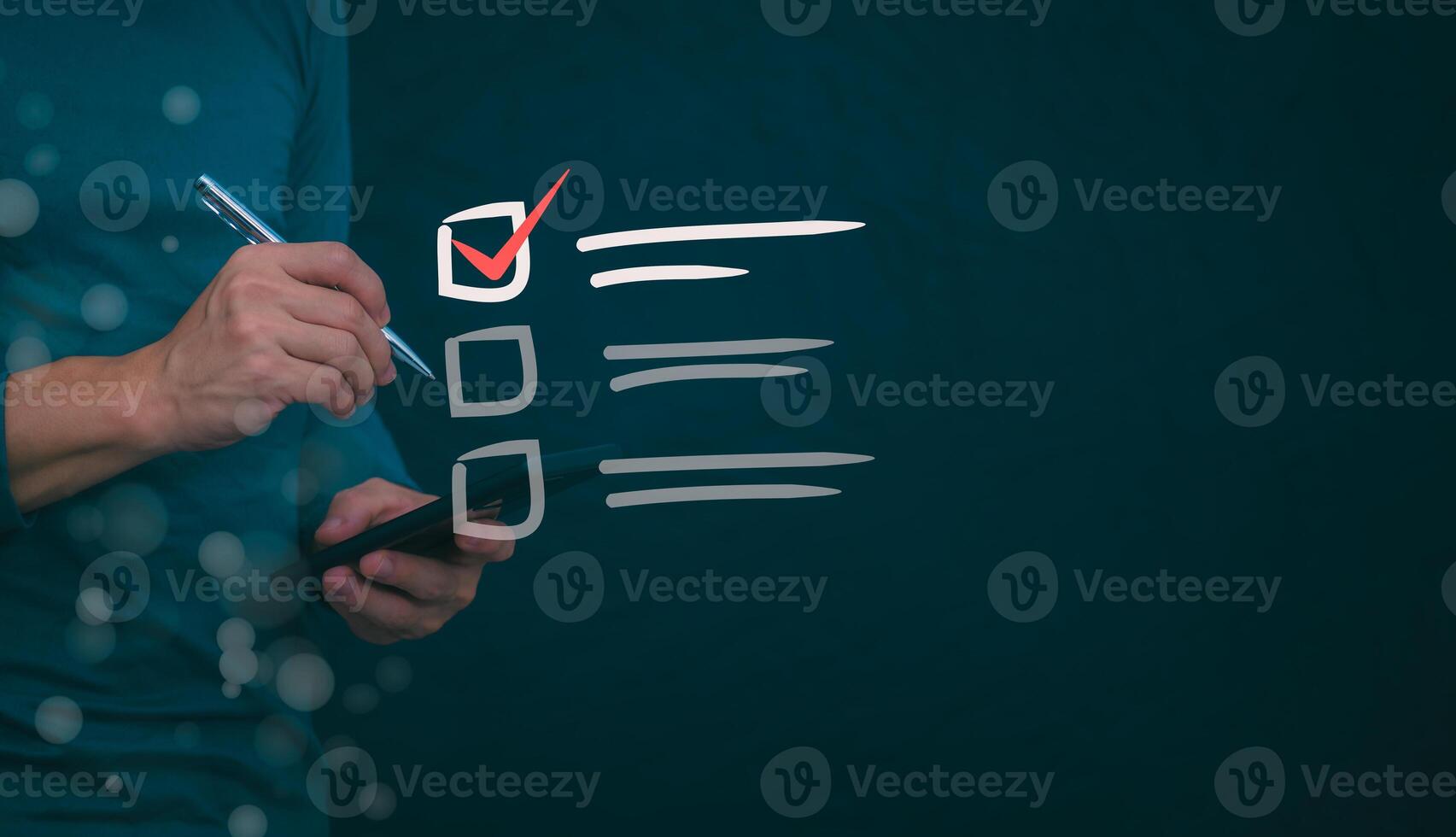 Businessmen mark check blocks to verify the correctness and approve or accept the agreement. in digital documents Concept of working via the internet photo
