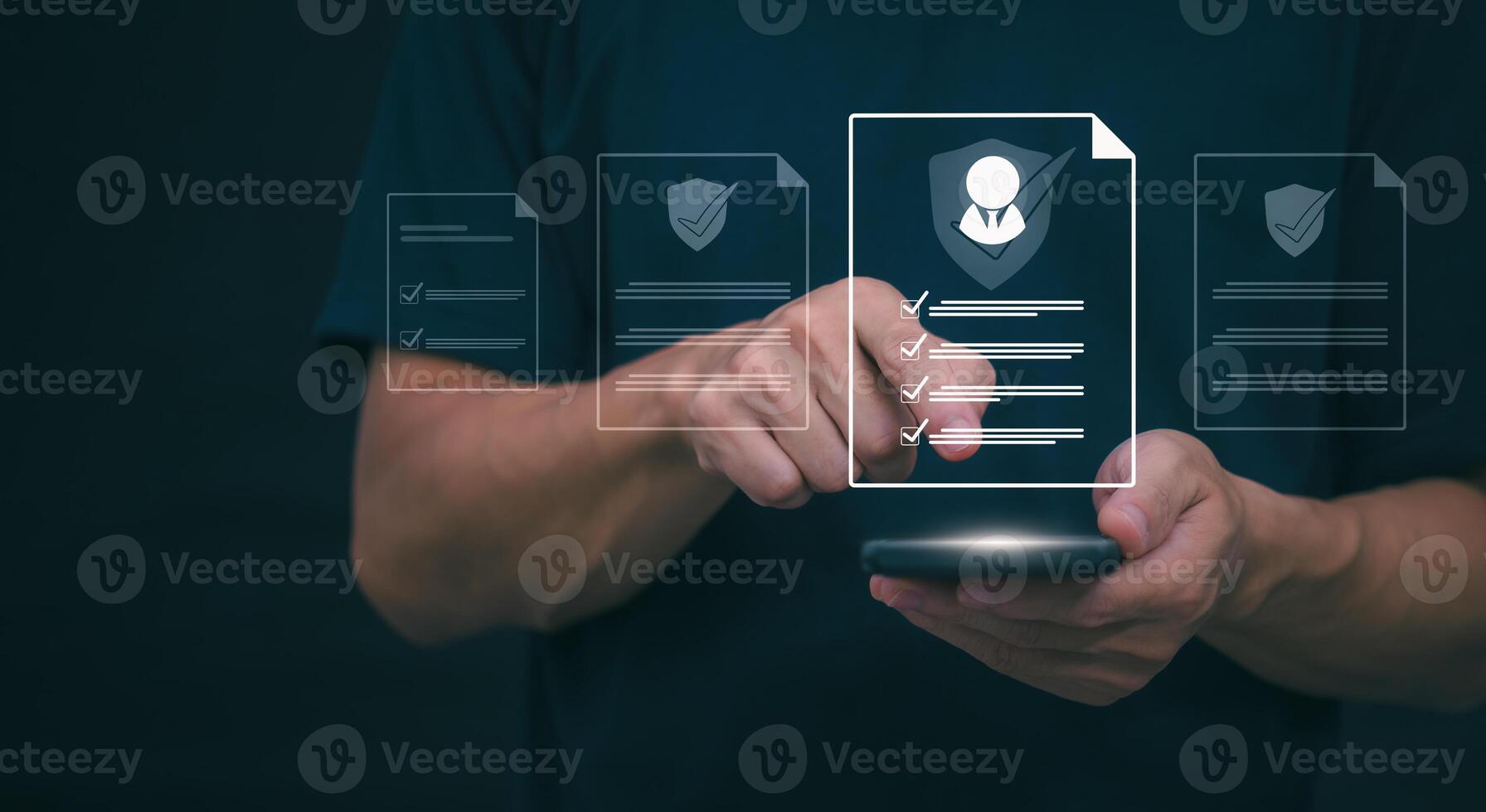 Businessmen mark check blocks to verify the correctness and approve or accept the agreement. in digital documents Concept of working via the internet photo