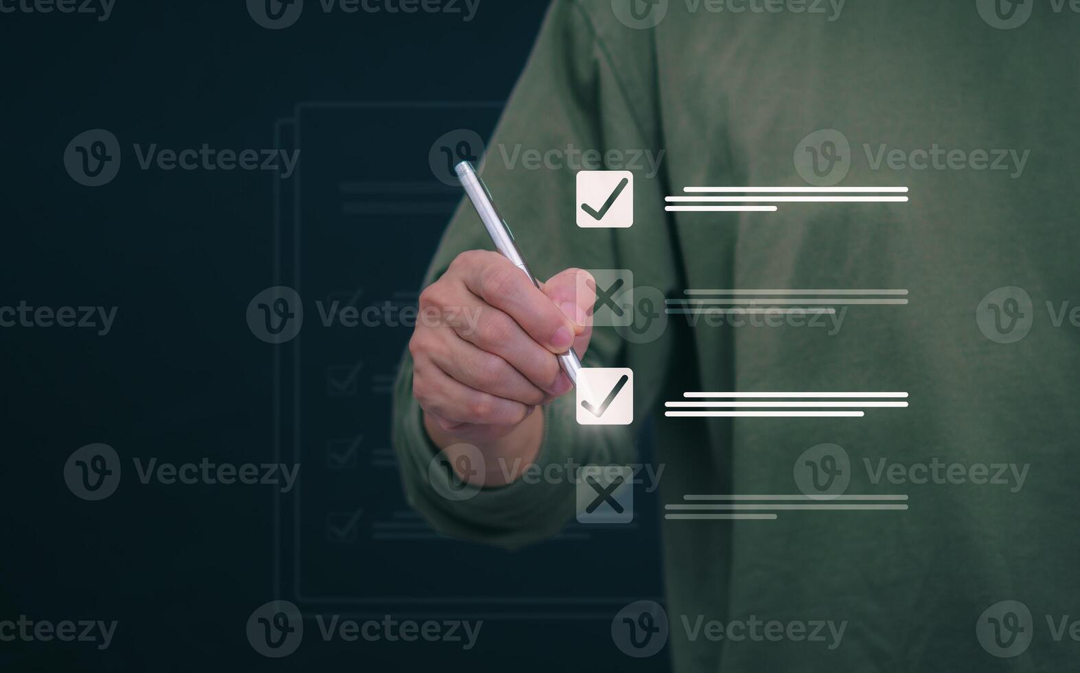 Businessmen mark check blocks to verify the correctness and approve or accept the agreement. in digital documents Concept of working via the internet photo
