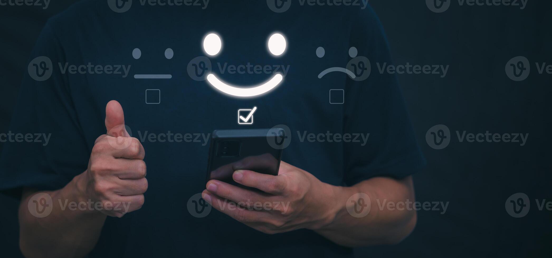 Customer services best excellent business rating experience. Satisfaction survey concept. user gives ratings to service experience on the online application, online marketing, and business processes. photo