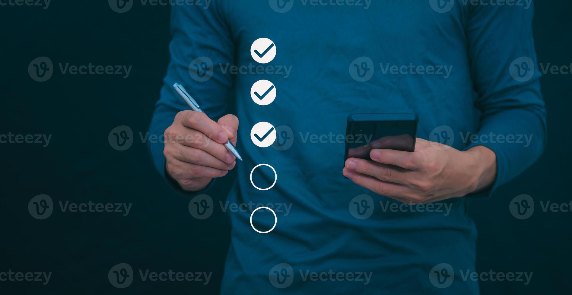 Businessmen mark check blocks to verify the correctness and approve or accept the agreement. in digital documents Concept of working via the internet photo