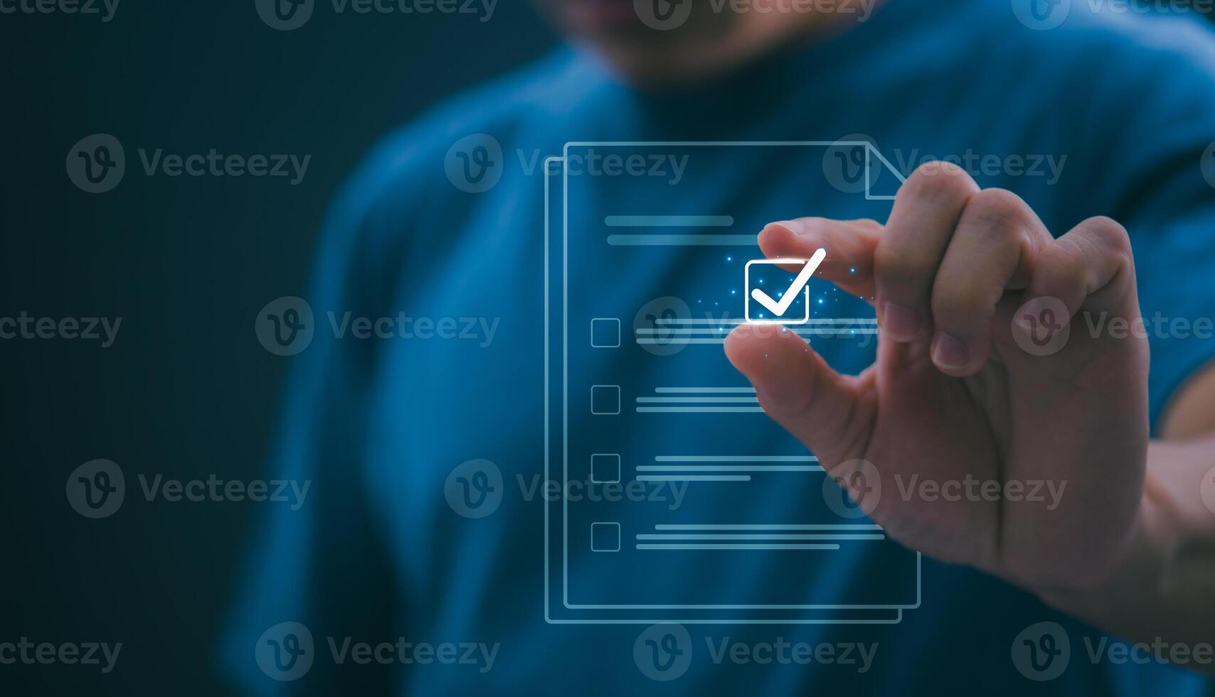 Businessmen mark check blocks to verify the correctness and approve or accept the agreement. in digital documents Concept of working via the internet photo