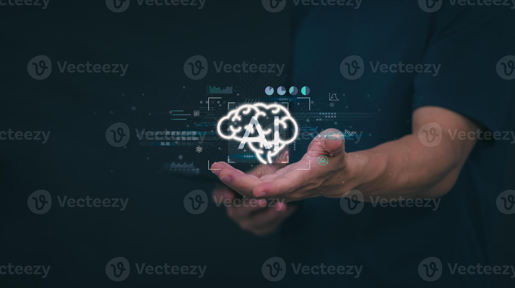 The person showing AI technology that connects information to various systems, concepts, management, digital transformation Internet of Things, Big Data and Business Processes, Automated Operations photo