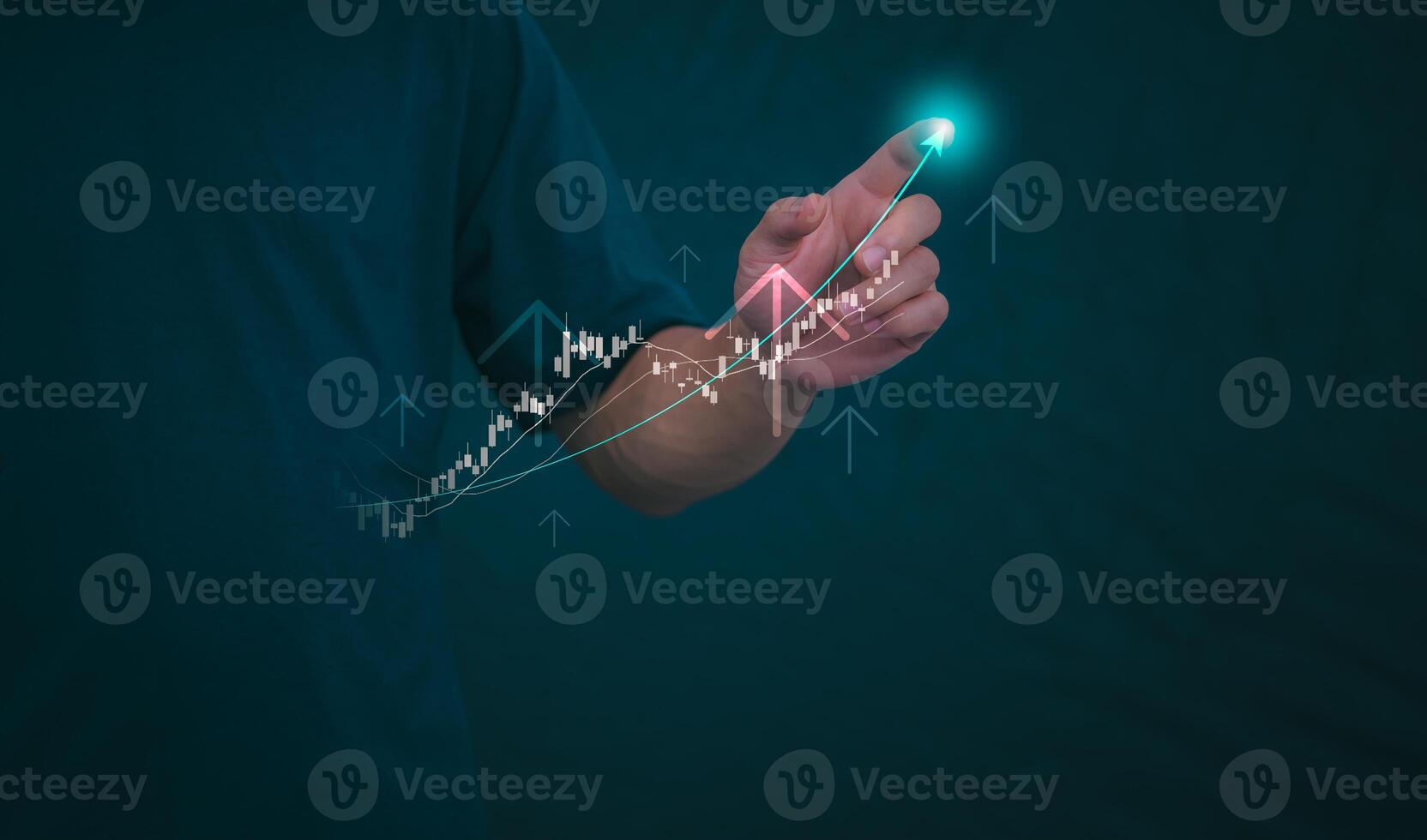 Planning and strategy, stock market, business growth, progress or success concept, businessman or trader showing growing virtual holographic stocks, invest in stock market trading or digital assets photo