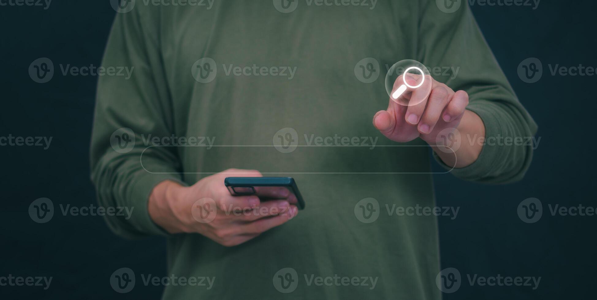Information search technology, search engine optimization, male hand using a smartphone to search information, using the search bar function on your website photo