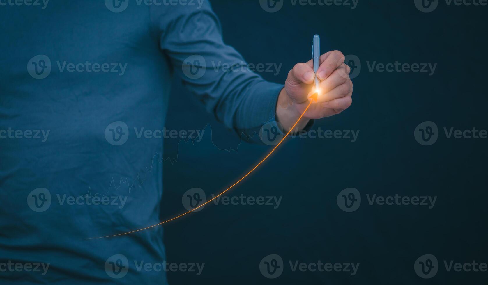 Planning and strategy, stock market, business growth, progress or success concept, businessman or trader showing real estate stock Virtual holograms, invest in stock market trading or digital assets. photo