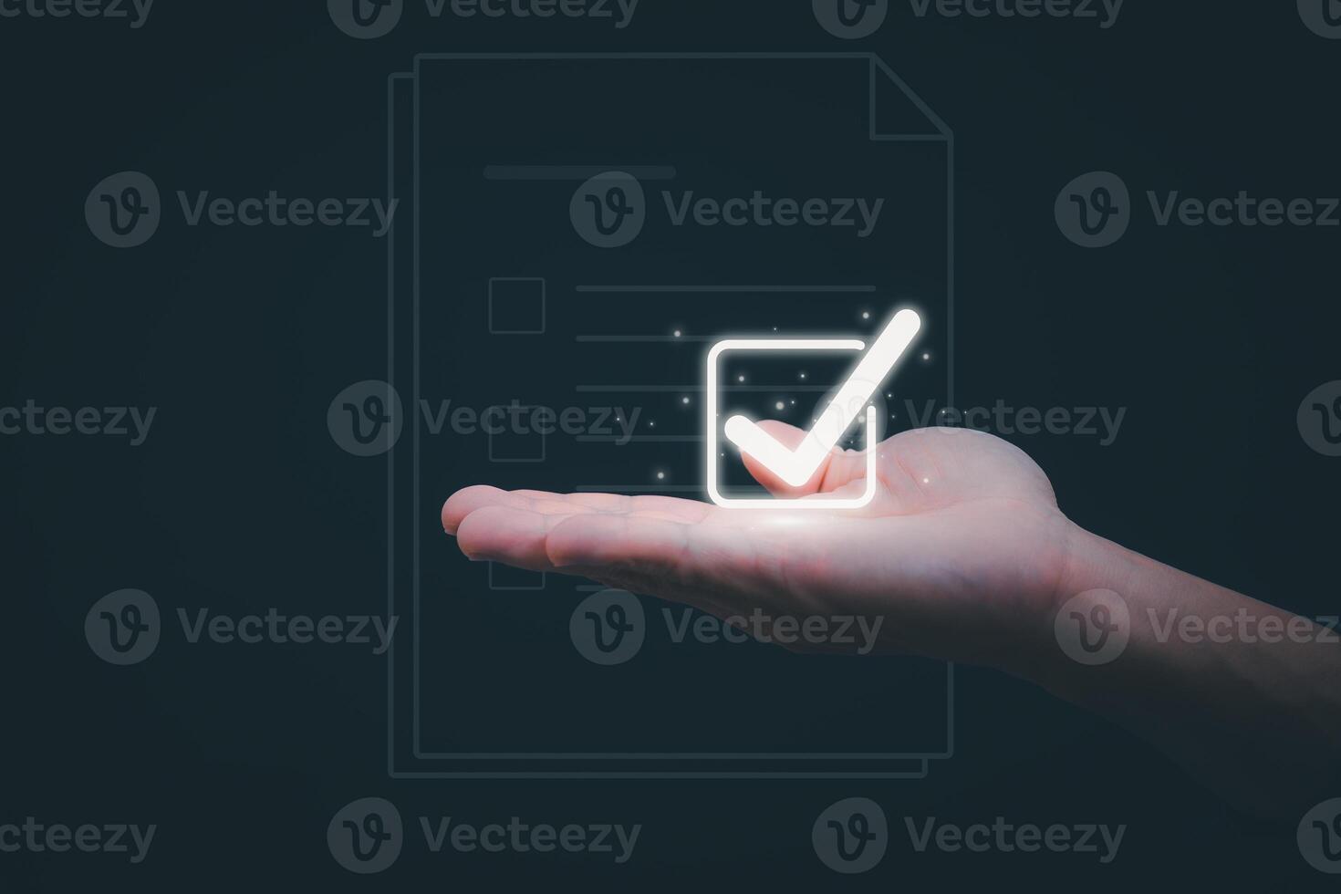 Businessmen mark check blocks to verify the correctness and approve or accept the agreement. in digital documents Concept of working via the internet photo