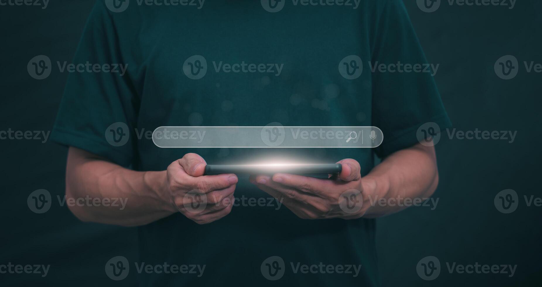 Information search technology, search engine optimization, male hand using a smartphone to search information, using the search bar function on your website photo