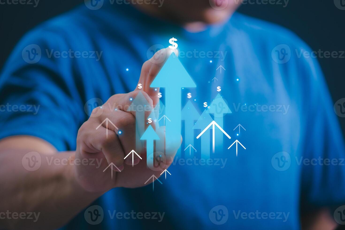 Businessman showing continuous growth of finances With internet technology keeping global data connections with internet technology, big data, information search, and online marketing. photo