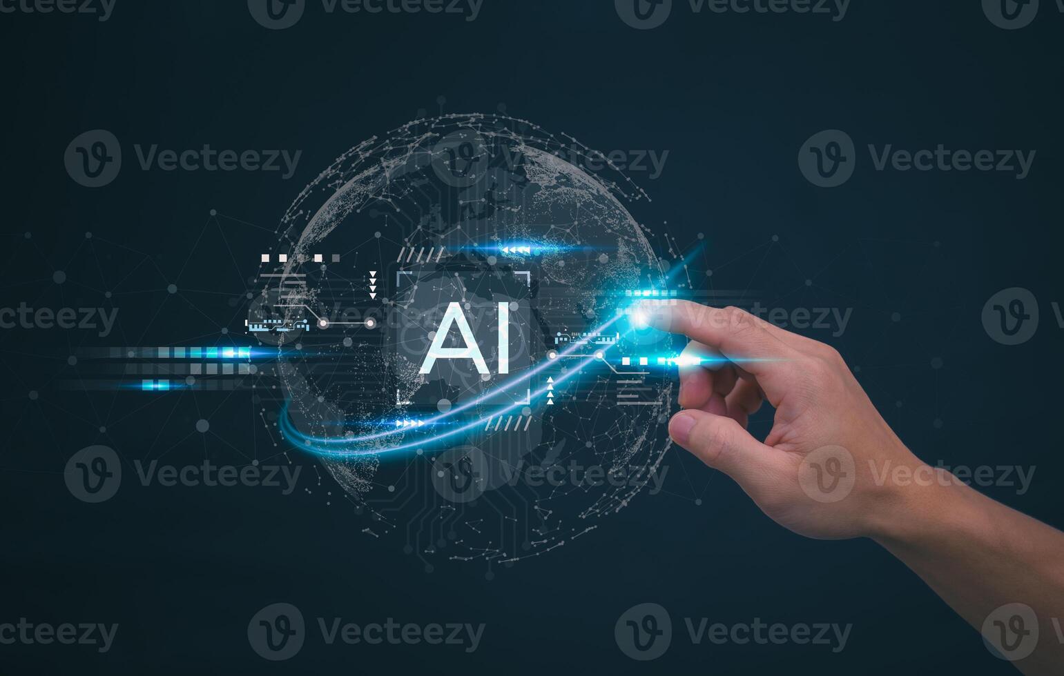 The person showing AI technology that connects information to various systems, concepts, management, digital transformation Internet of Things, Big Data and Business Processes, Automated Operations photo