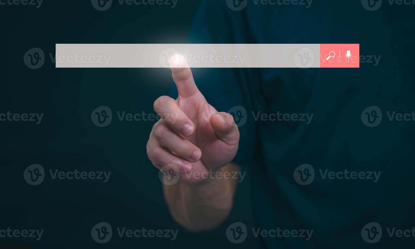 Information search technology, search engine optimization, male hand using a smartphone to search information, using the search bar function on your website photo